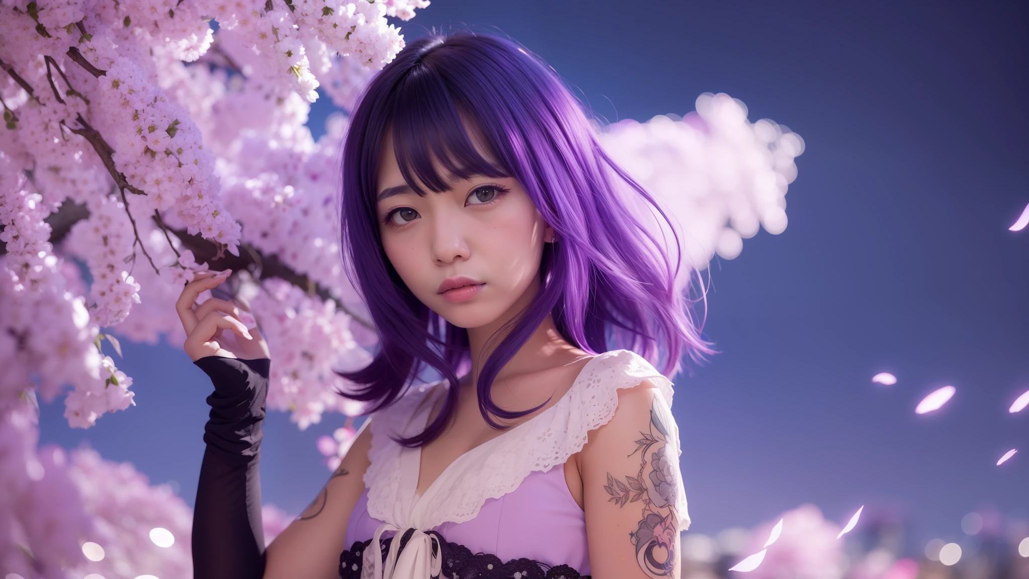 Ultra detail, 1 girl, asia girl, realistic, adult female, purple hair