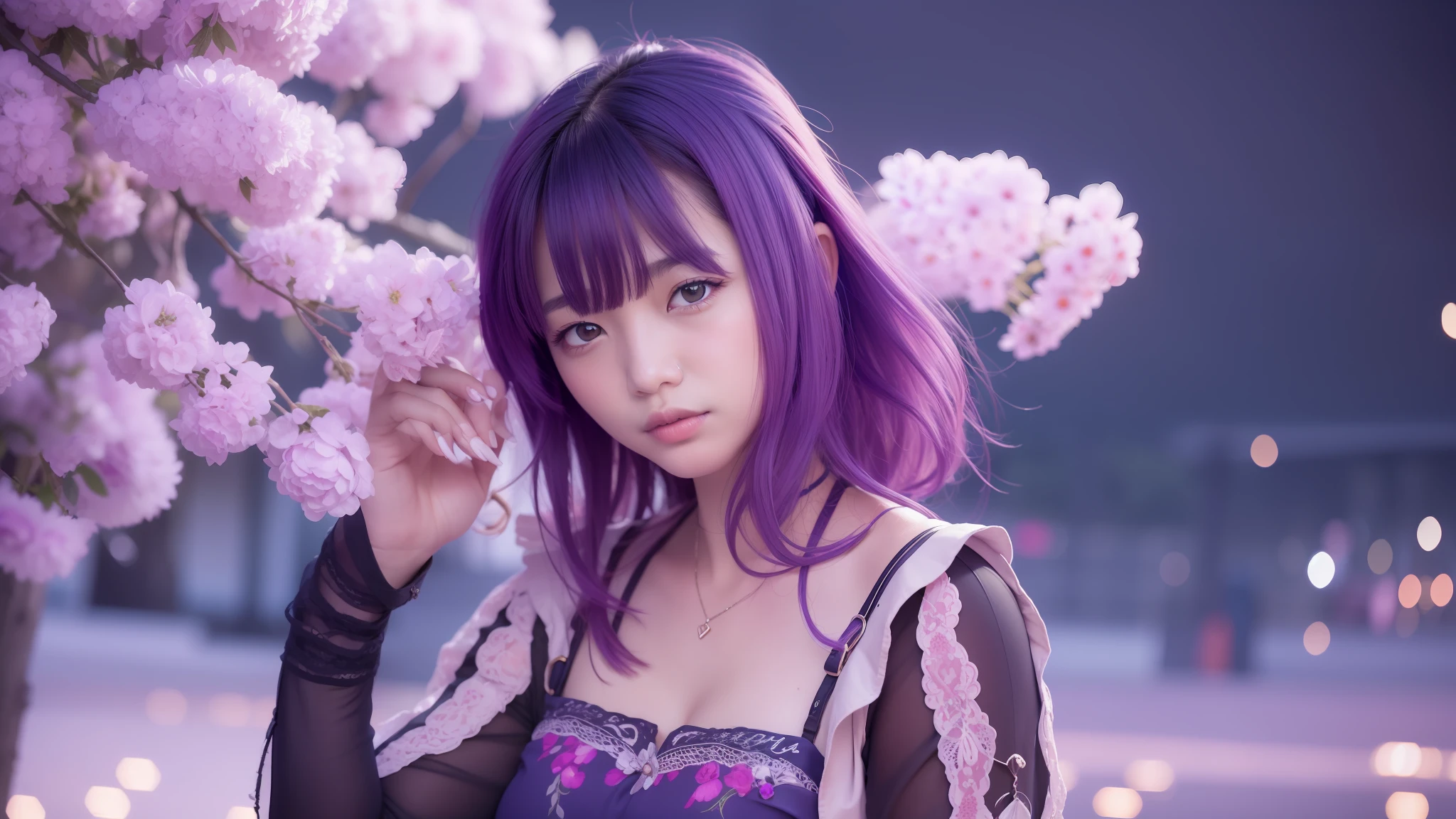 Ultra detail, 1 girl, asia girl, realistic, adult female, purple hair