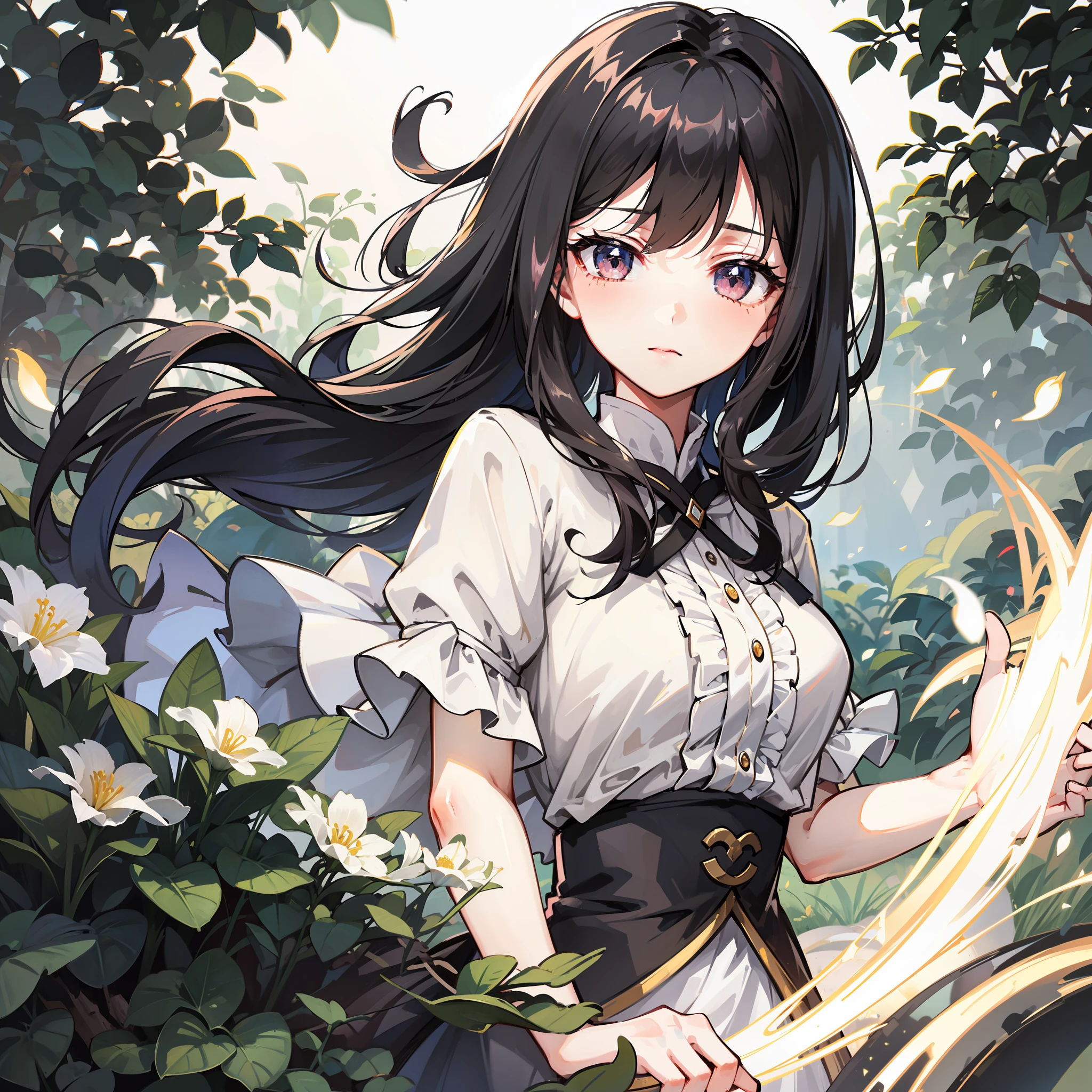 (detailed light), (an extremely delicate and beautiful), volume light, best shadow, flash, Depth of field, dynamic angle, Oily skin, 1 girl, upper body, Garden background,雅琳娜,
