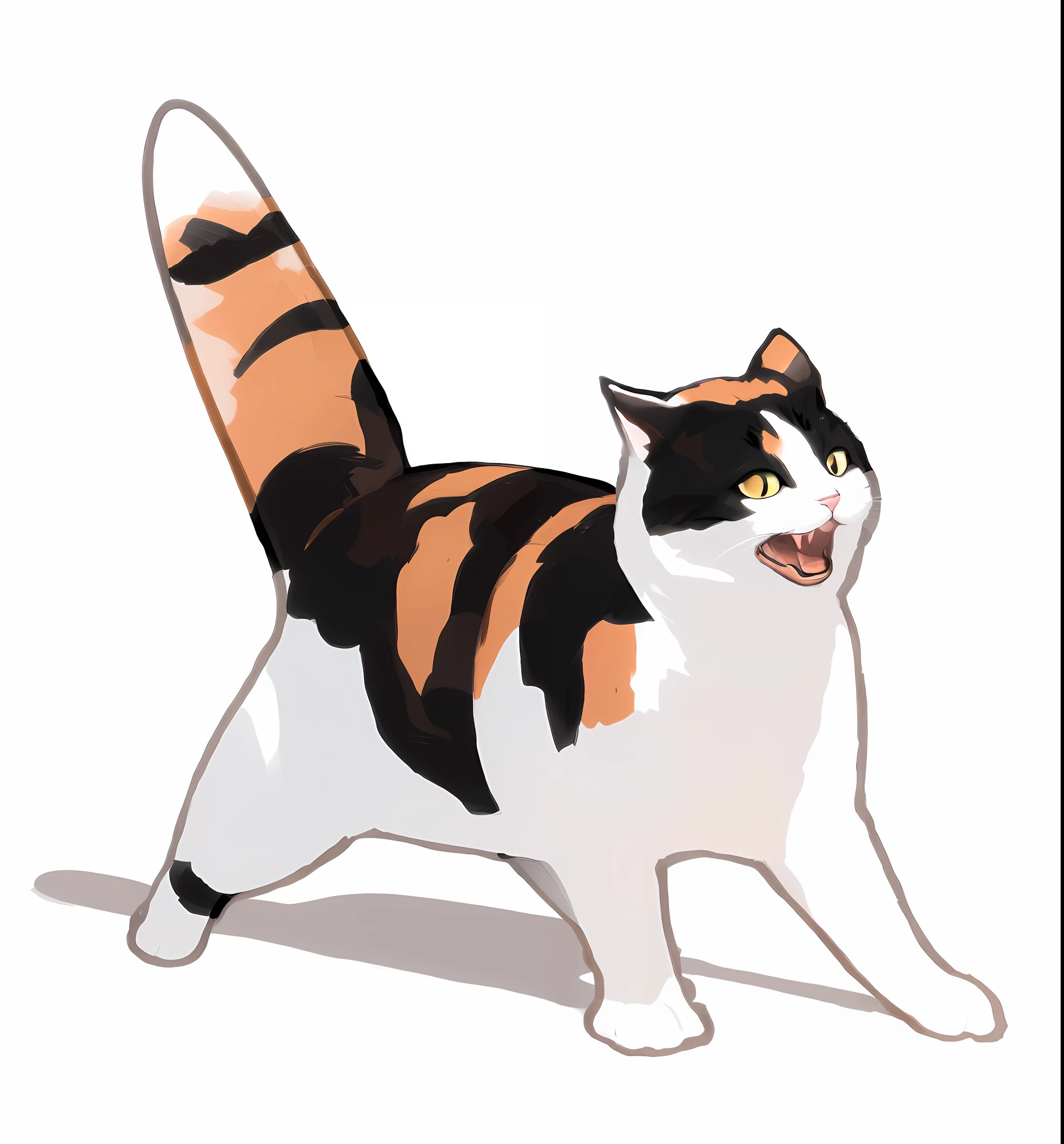 There is a cat standing on a white surface, calico cat, anthropomorphic female cat, anime cat, realistic anime cat, illustration of a cat, white cloth, an anthro cat, cat. Digital painting, anthropomorphic cat, neko, warrior cats fan art, anthro cat, cat design, Sora as a cat, lineless