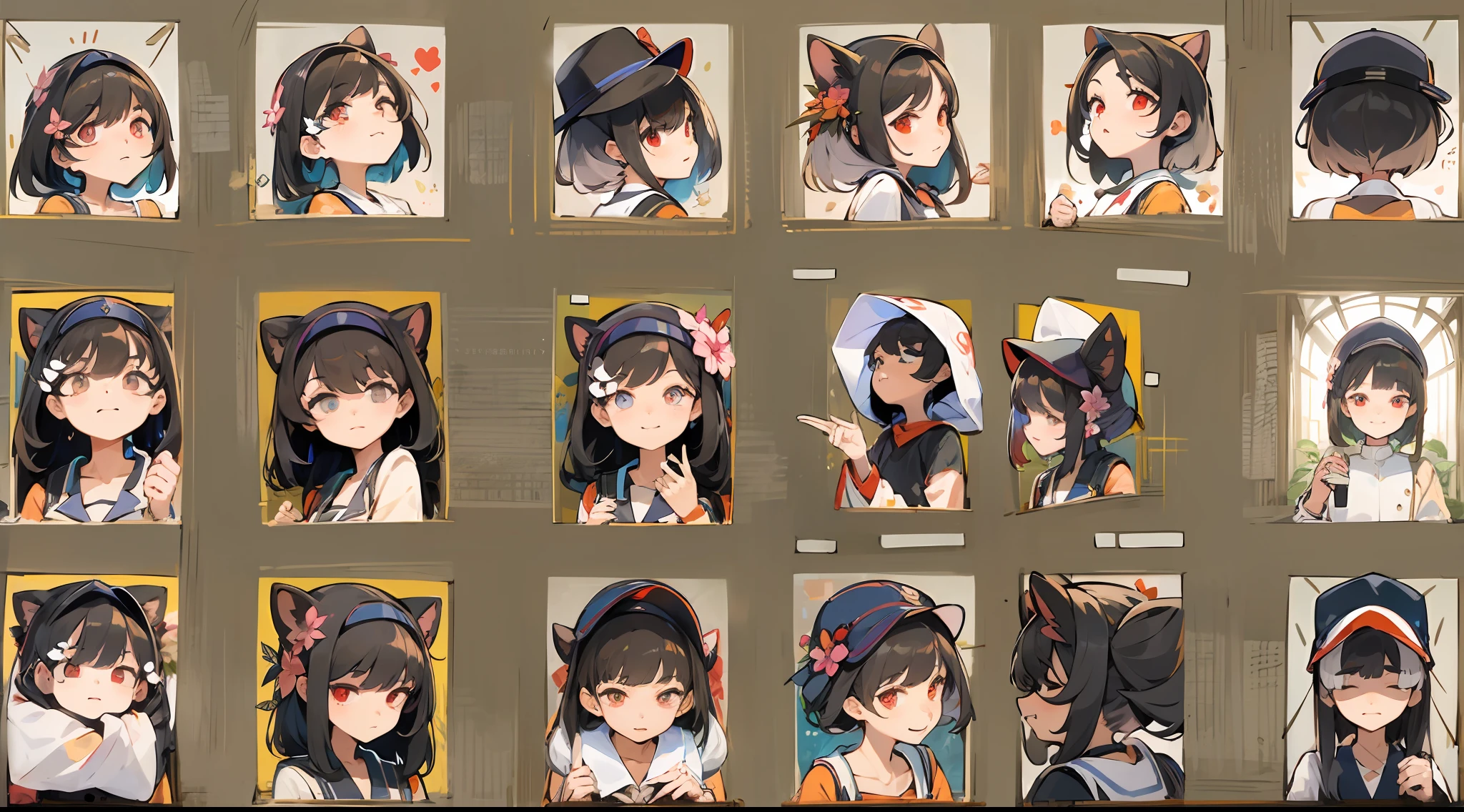 （（（tmasterpiece）））， 4K 分辨率， highly  detailed， （（（Very detailed eyes）））， detailedbackground， cinmatic lighting， crystal shining eyes， 1girll， high high quality， A high resolution， Hyper-detailing， 8K， best qualtiy， 1girll， 独奏， shadowing， The light from the back window is backlighted， light particules， Thick lashes， Wide sleeves，（tmasterpiece：1.3）， （best qualtiy：1.2）， （super fine illustrations：1.2）， （tmasterpiece）， high high quality， high detal， （独奏：1.4），（Circular image）），[（cyber punk perssonage：1）：5]， looki at viewer， {Hand hidden}， {{{Hands in pockets}}}， {{The hand is in the sleeve}}， full bodyesbian， hair adornments， from the above，bucket-hat， Flowers on hats，brown  hair， double tails， red eyes， flower shaped pupils， evil grin smile，little breast，