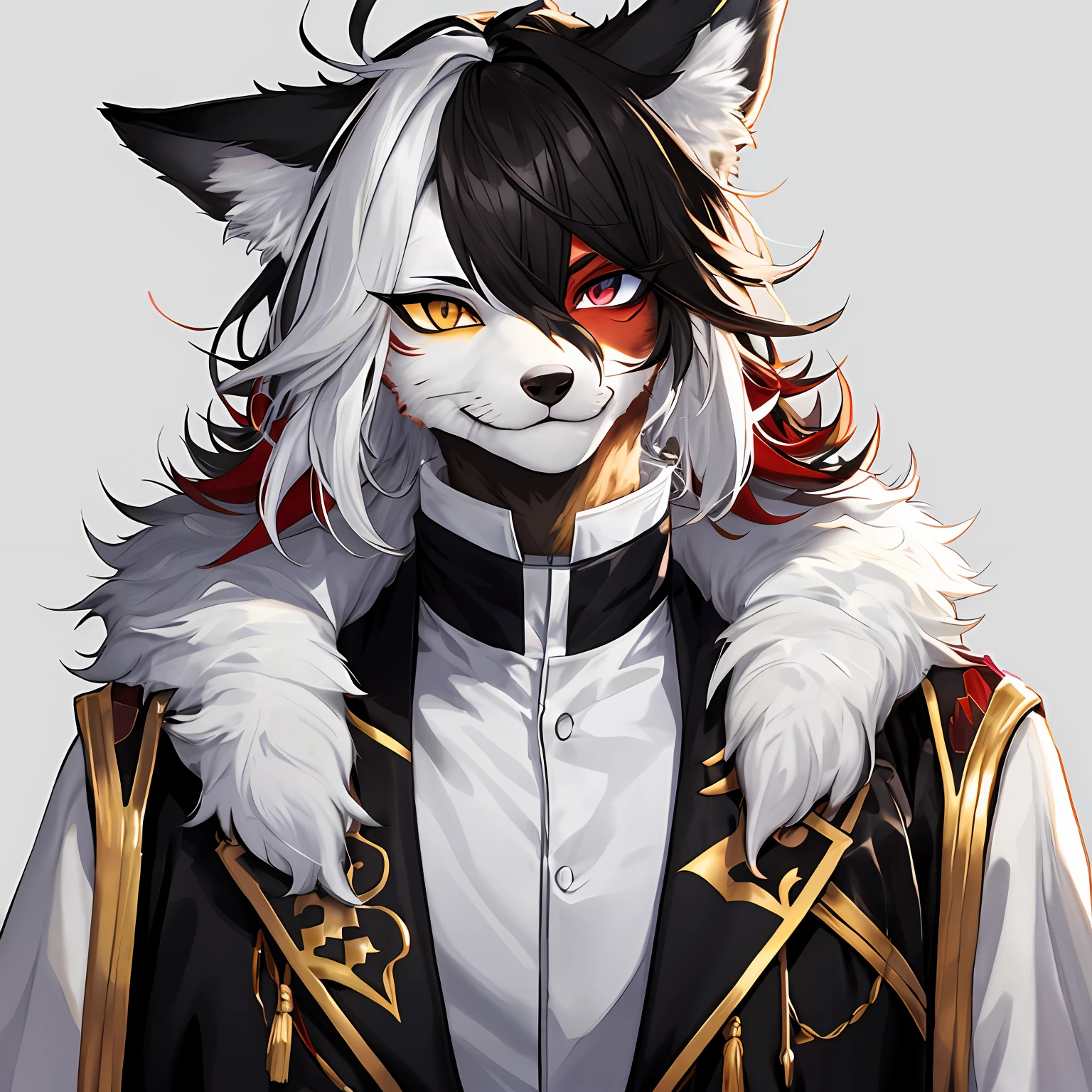 Furry Fox Male Gray White Red Eyeshadow Golden Eyes