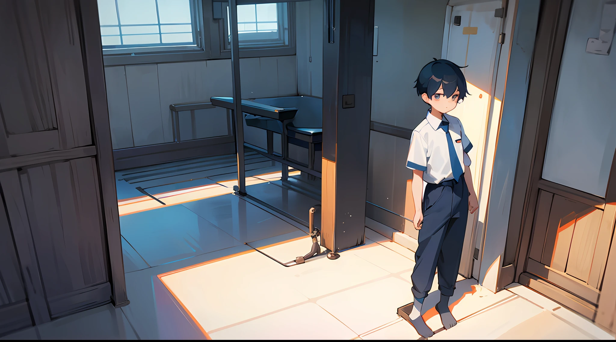 Libido boy,Navy short sleeves,long trousers,standing on your feet --auto