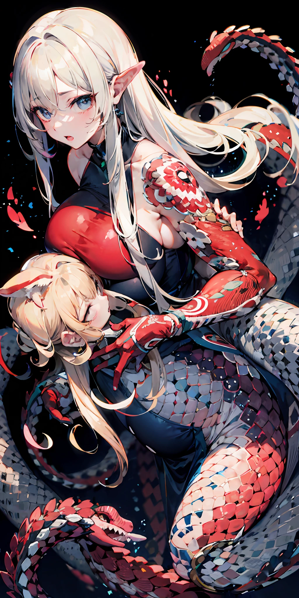 drools,Pregnant women with,Big belly, multiple heads, multiple hands and feet