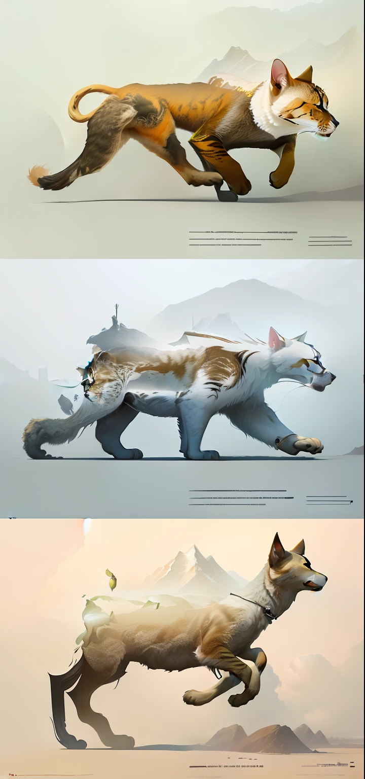 A series of four images of cats and dogs,There is fire inside, environmental artwork, Ad visualization, Deforestation, Spoiled nature, environmentart, environment concept art, environmental key art, Award-winning advertising, nature documentry footage, matte painting”, matte painting ”, award winning advertising, environment design, National Geographic style", Stunning artwork, technology vs nature