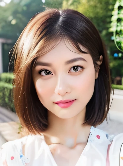 a close up of a woman with a white shirt and a brown hair, Women with short hair, south east asian with round face,young cute wan asian face, with a round face,Kizi, Young and lovely face,