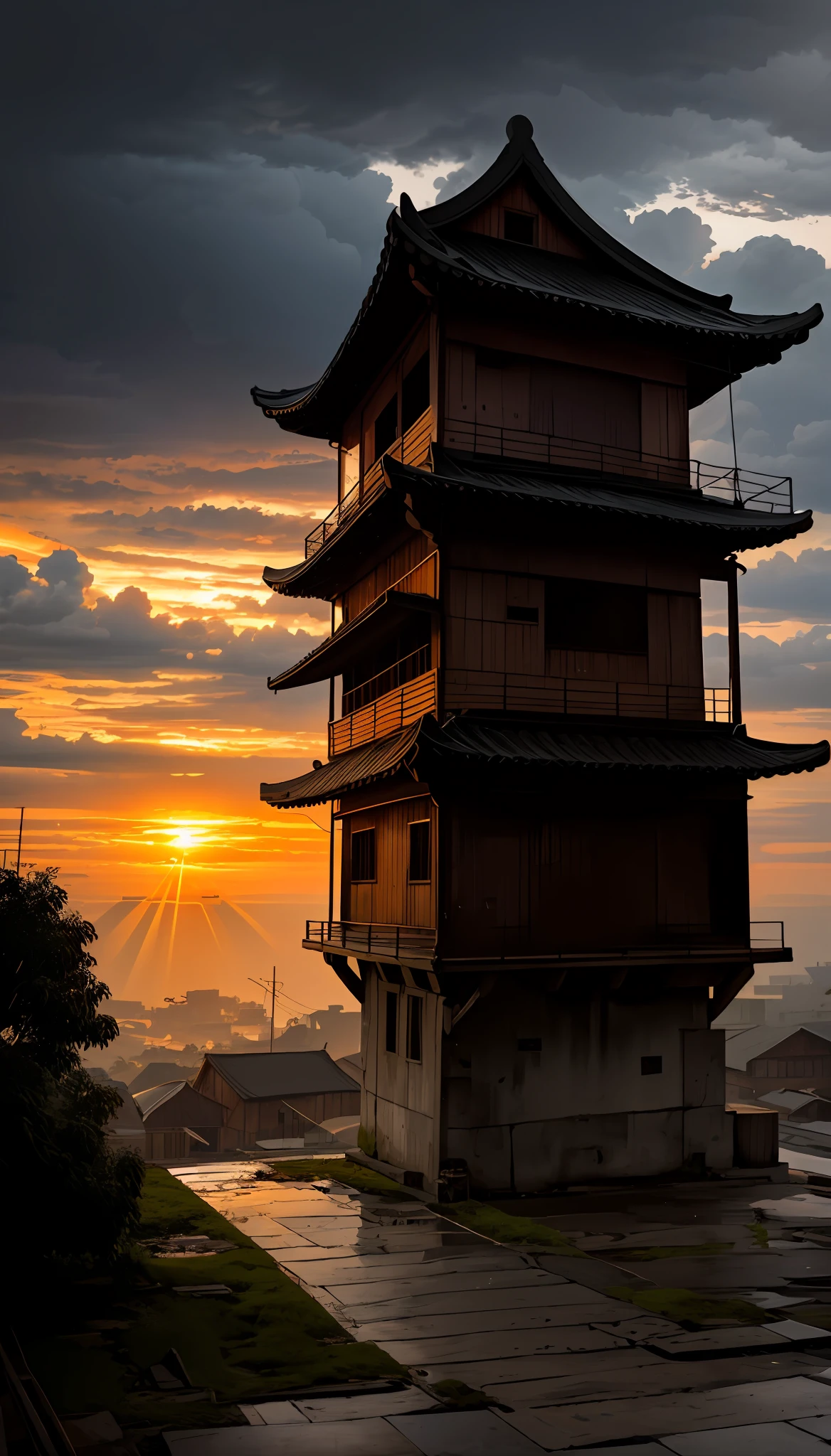 A high resolution,imagination,Realistis,Gloomy sky,composition,sunraise,hdr,exteriors,Complicated details,What is sad,I'm used to it。Lonely back