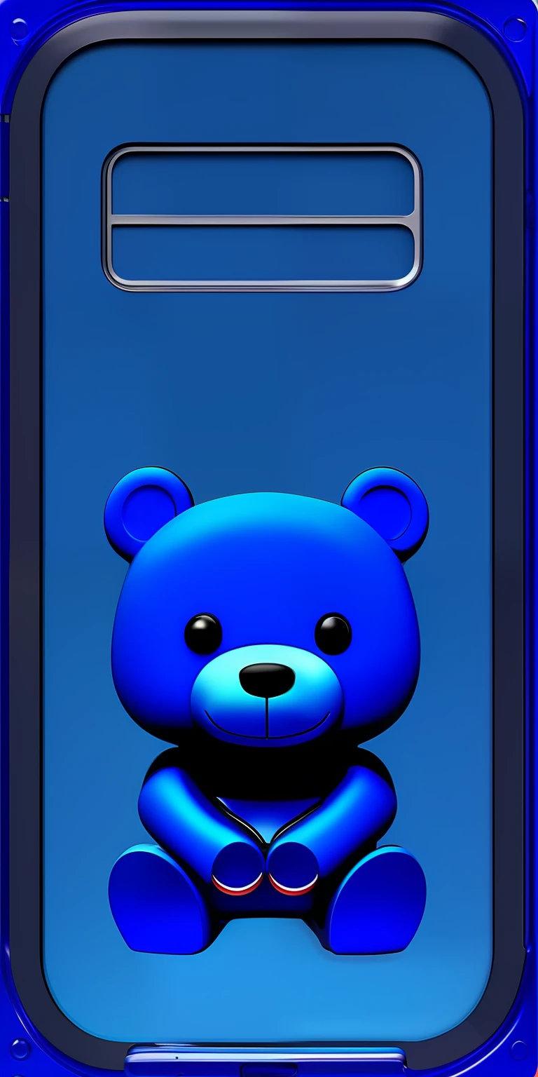 Close-up of blue phone case and blue teddy bear, Blue color, bearbrick, author:Tadashi Nakayama, sofubi, blue colors, Blue: 0.5, half robot half bear, blue backdrop, blue head, Dark blue, gummy bear, de um azul intenso, author:Matsumoto Taiyo, naoya tanaka