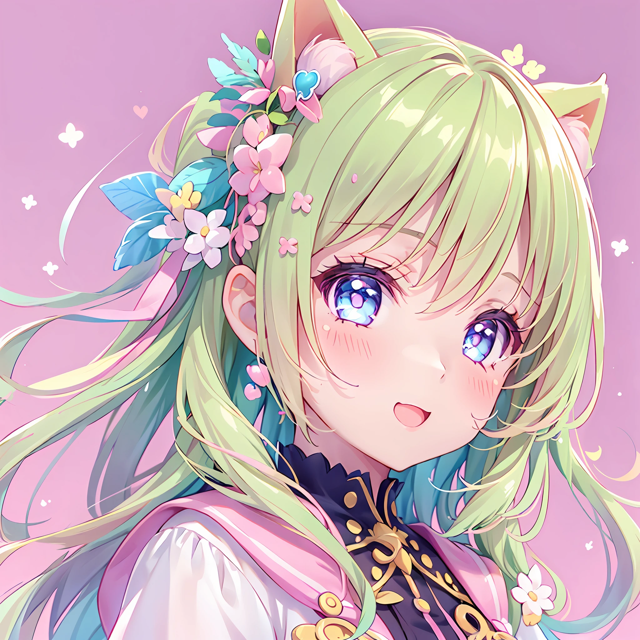 (1girl), idol, closeup, eyes, kawaiitech, kawaii, cute, pastel colors, best quality, happy, deep background, symmetrical, turned head