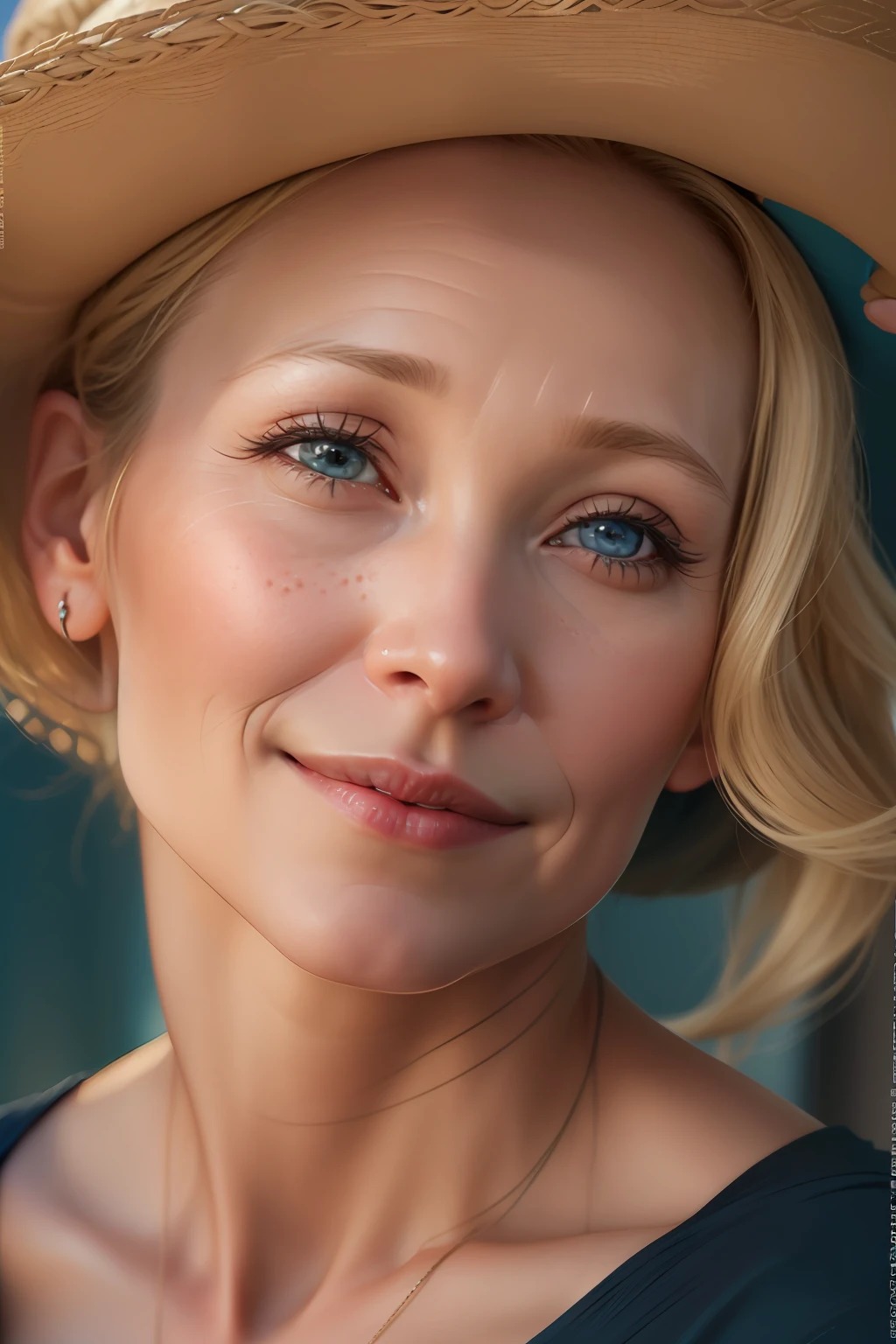 (((Anne Heche))), (sie liegt auf einem weichen Kopfkissen), ((she has round breasts)), (she wears a dark blue top), (kleiner Kopf), ((detailliertes Gesicht)), (fotorealistisch), (Raytracing), (scharfer Fokus), ((natural realistic skin texture)), detaillierte Lippen, (sie hat viele Sommersprossen im Gesicht))