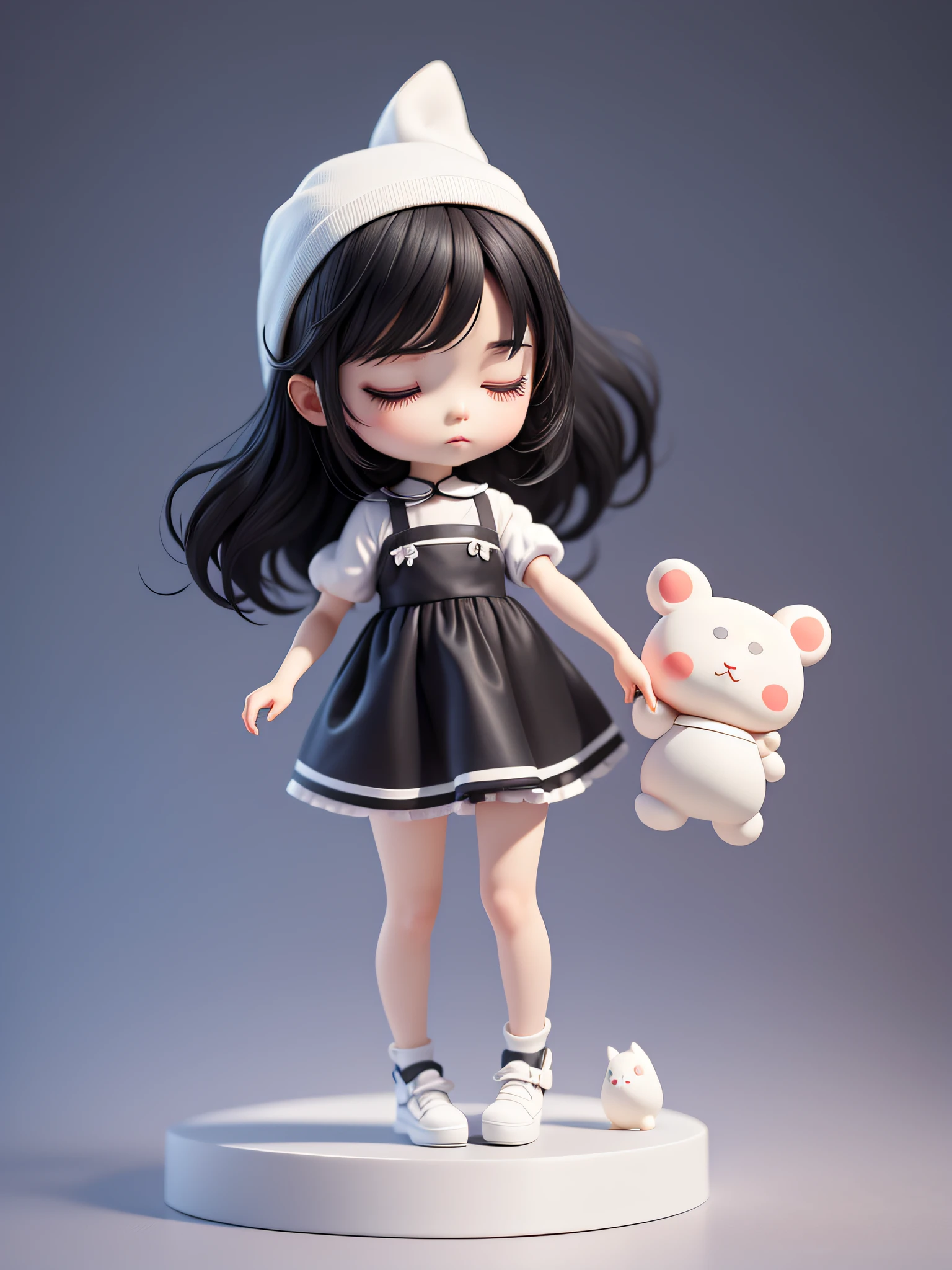 (​masterpiece)、(top-quality)、(Full body:1.2)、Sleeping, Close eyes, Very cute and beautiful chibi anime girl, Straight black hair, Black eye, White cooking clothes, Simple flat background, Full body, Standing, Highly detailed face and eyes, Clearly outlined, Solo