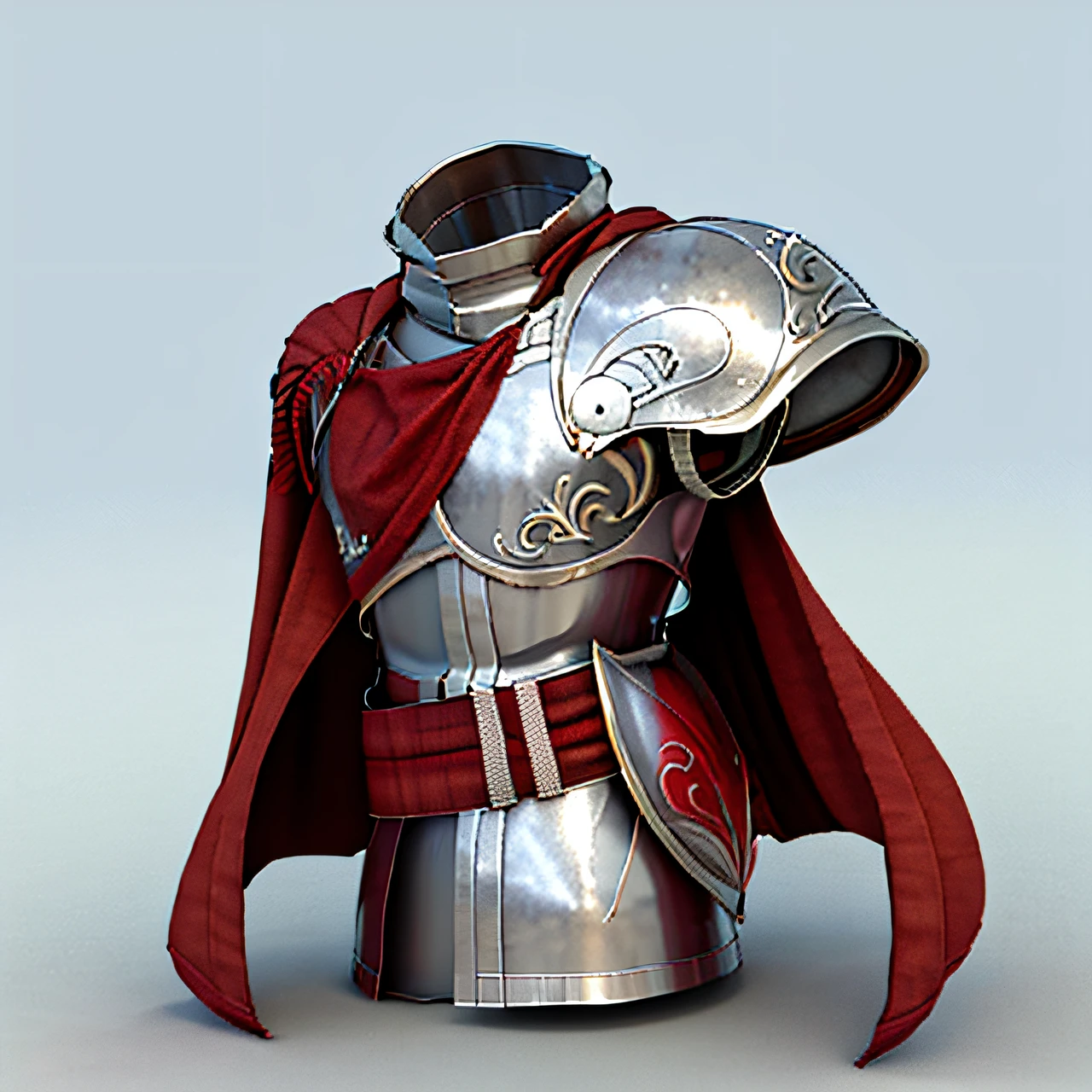 3D illustration,Silver armor,Red cloak,