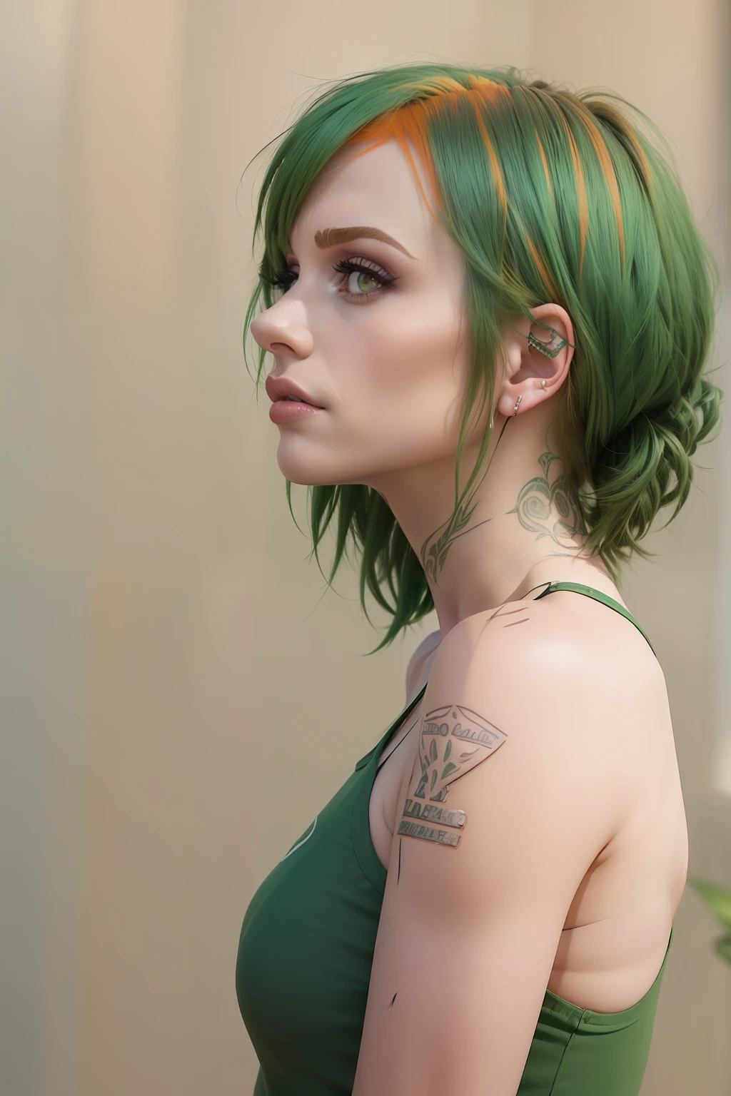 (((Hayley Williams))), ((sie steht an einem sonnigen Tag in einem Getreidefeld)), ((she has round breasts)), (she wears an emerald green top), (kleiner Kopf), ((detailliertes Gesicht)), (fotorealistisch), (Raytracing), (scharfer Fokus), ((natural realistic skin texture)), detaillierte Lippen