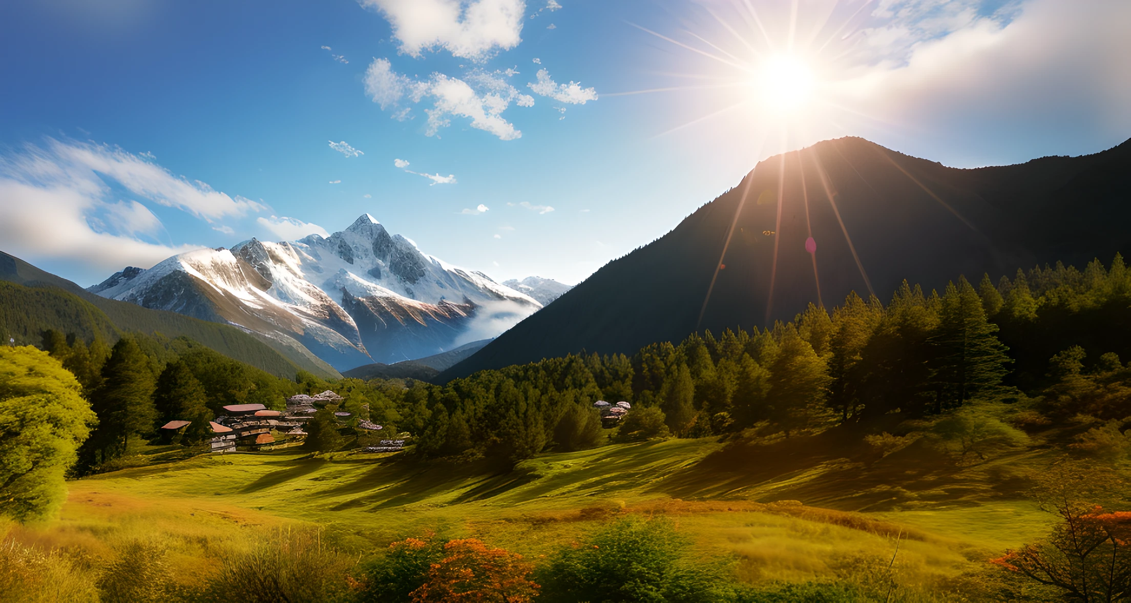 detailed back ground,tmasterpiece,best qualtiy,scenecy,mountain ranges,rios,ln the forest,suns,In the daytime,Clouds,woodpecker,supermarket