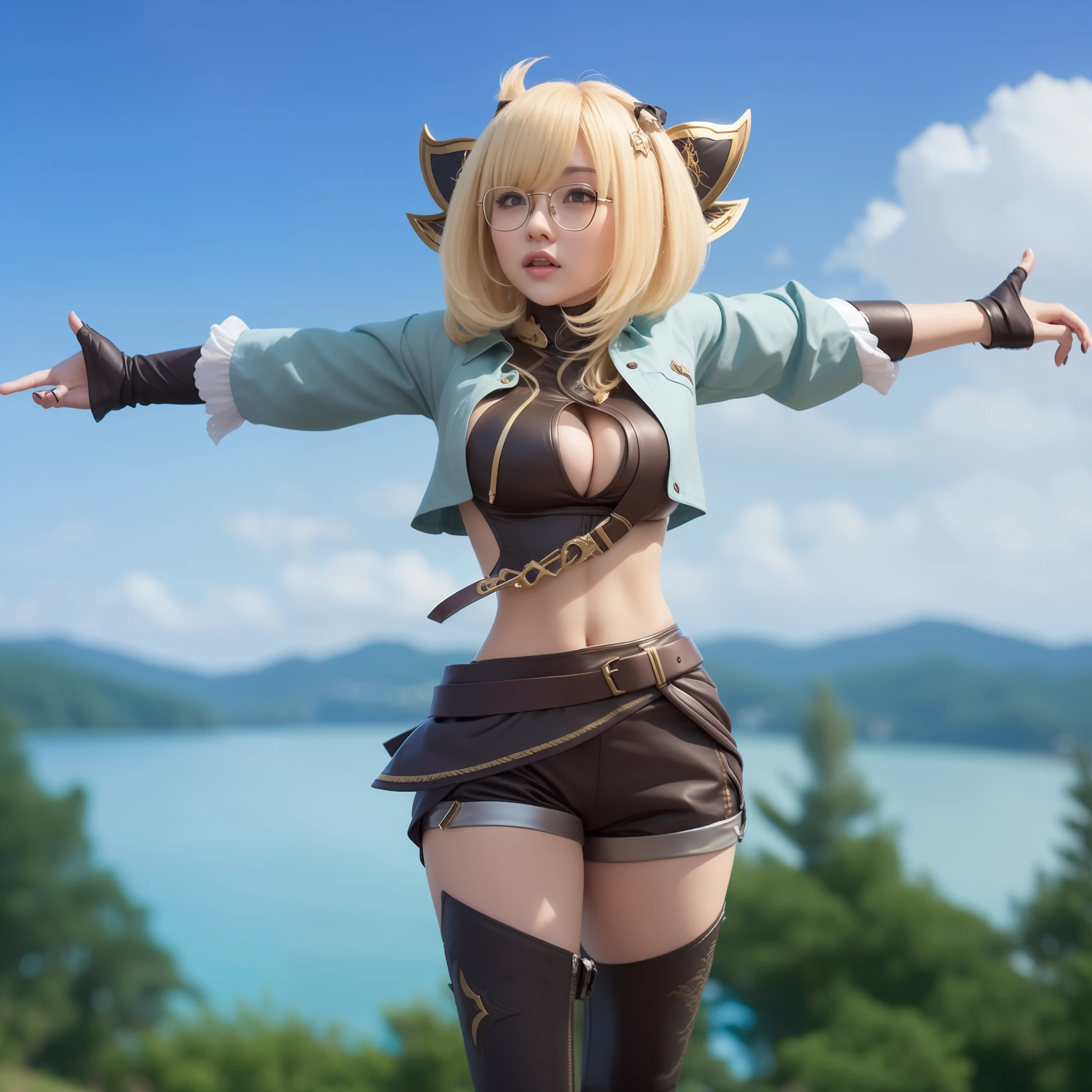 Character of Mobile legend, blonde hair, ultra detail, big boobs, like adult version, with glasses