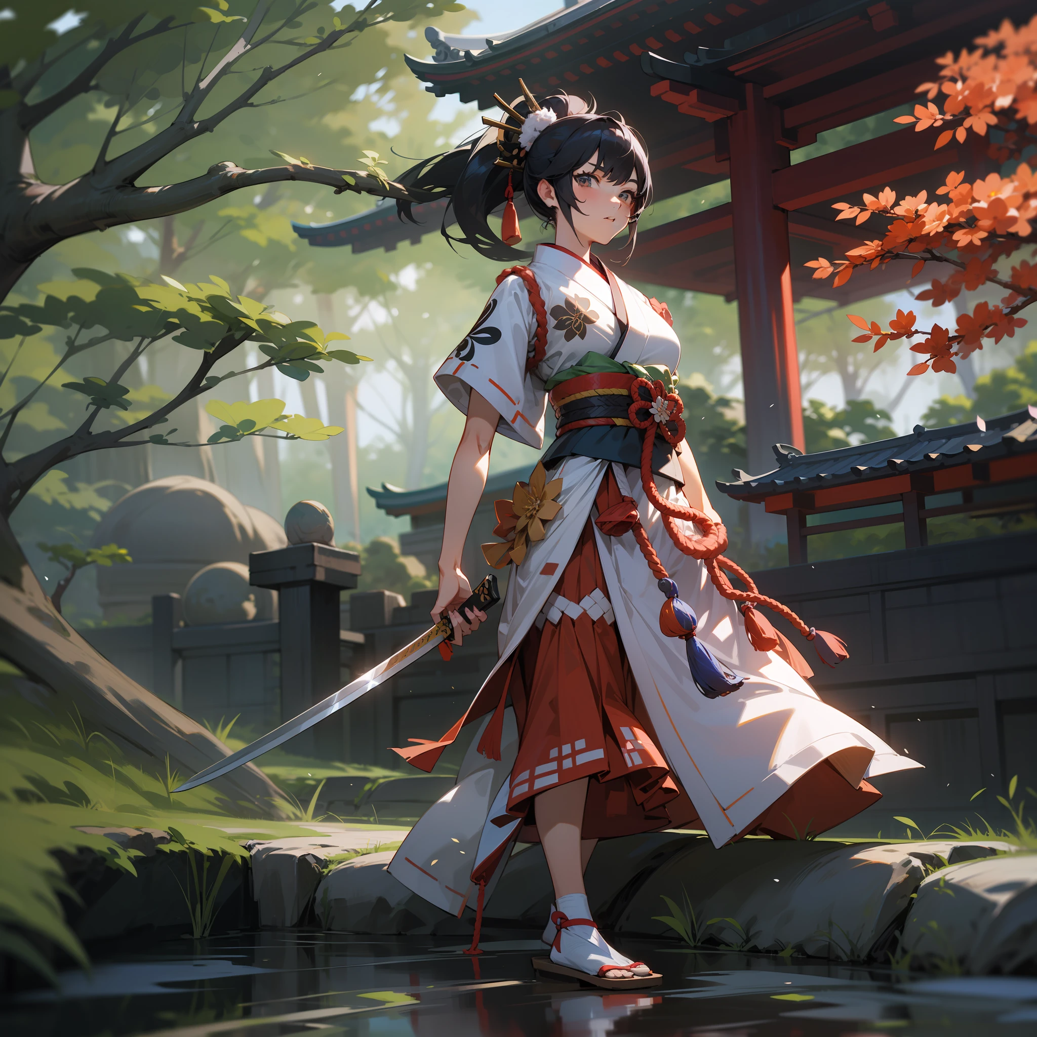 realisitic、glistning skin、Dynamic lighting、1 Female attendants、hight resolution、Crisp focus、depth of fields、夏天、colourfull、Attention to detail、独奏、ultra-detailliert、illustratio、Japanese dress、lightly dressed、Sleeveless、a miniskirt、aggressive、lo fashion、Gaze towards the viewer、Beautiful fece、Intricate details、Back lighting、Radiant hair、Japanese style ponytail、Novel poses
In the garden bathed in summer sunshine、Lightly dressed female samurai in kimono in aggressive pose。She wears a beautiful Japan sleeveless top and miniskirt、It incorporates modern elements while maintaining traditional aesthetics。
Japanese ponytail swaying in the wind、It increases her strength.。Holding a sword in his hand、Look at it with a face full of fighting spirit.。
Japan garden in the background.、Traditional elements blend with modern approaches。Aggressive pose of female samurai dressed in kimono、Symbolizing tradition and innovation。
Her poses are full of confidence and fighting spirit.、Showing a determination to move forward with an aggressive attitude。Her eyes are sharp、Brave figures make a strong impression on the viewer。
This female samurai in Japanese clothes in an aggressive pose is、Symbolizes the fusion of tradition and modernity、It's a moment to celebrate the strength of women in a new era。Her charming figure and brave pose、It gives courage and inspiration to your viewers.。