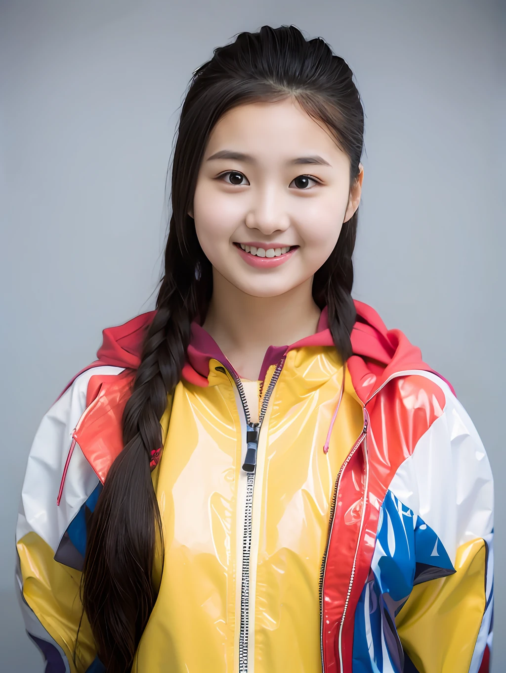 A female high school student,Wearing PVC yellow school uniform