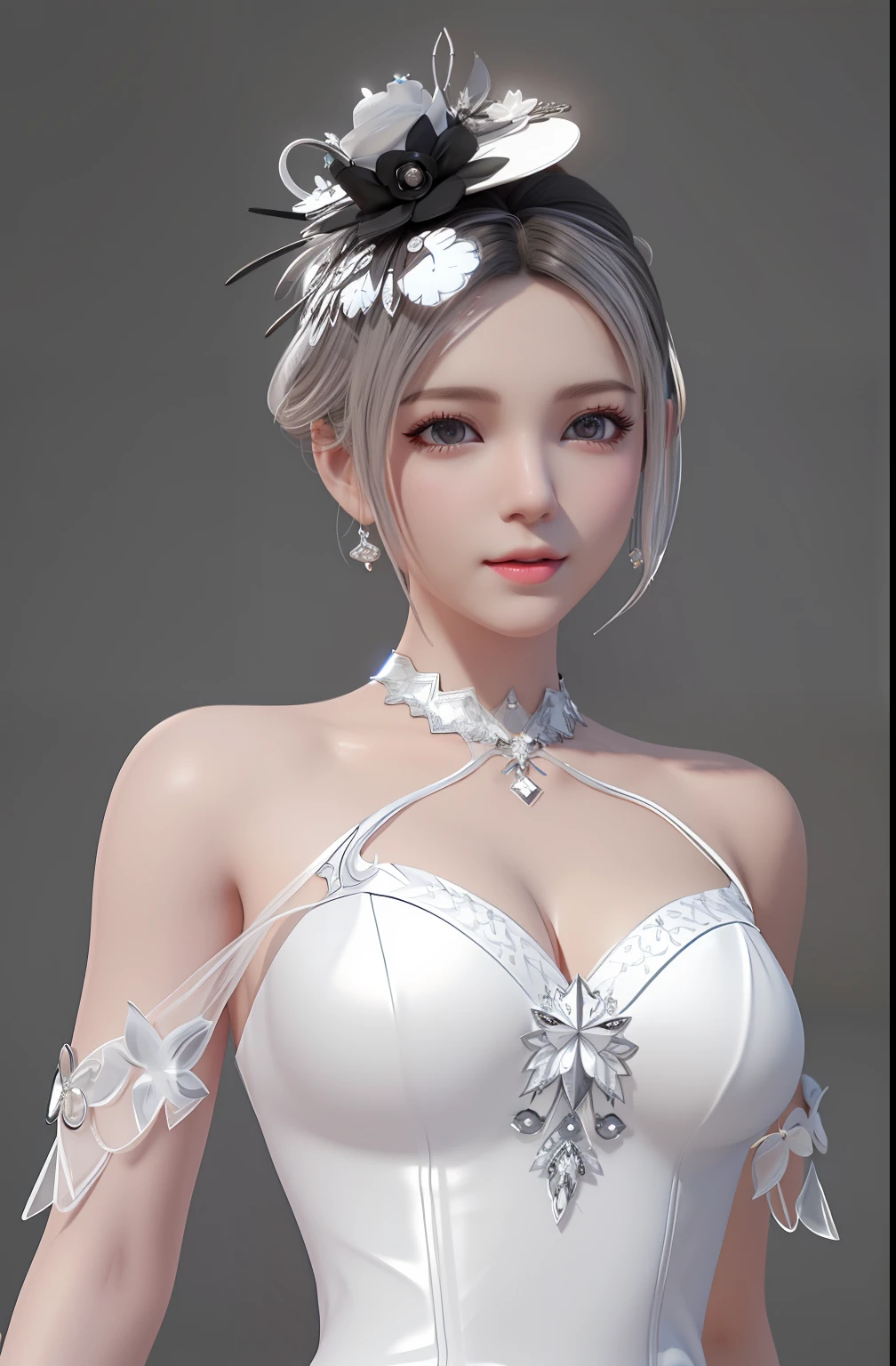 There is one wearing a white dress,Woman in black and white hat, 3 D rendering character art 8 K, wlop glossy skin, render of april, Rendu portrait 8k, Realistic girl rendering, smooth 3d cg render, trending on cgstation, Art germ ; 3d unreal engine,
