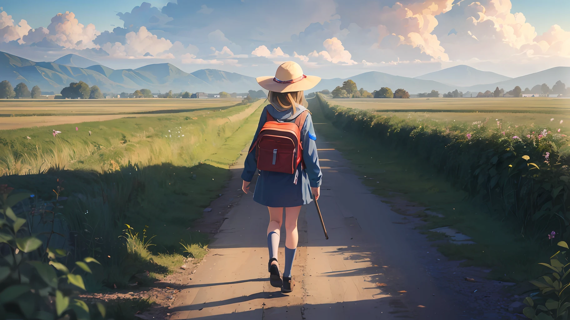 A young explorer walks the road