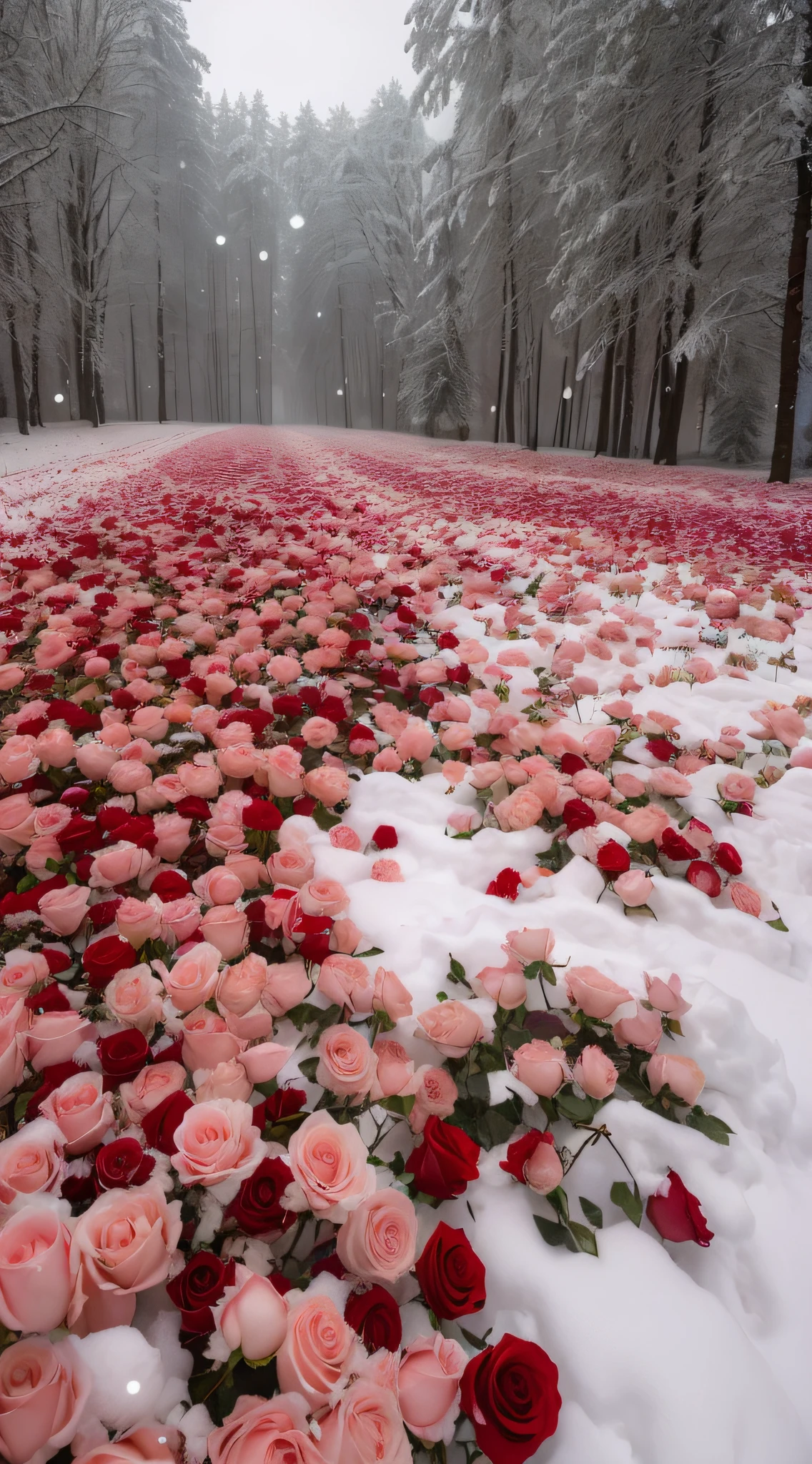 There are many roses lying on the snow, Really beautiful nature, Beautiful nature, rosette, Unbelievably beautiful, rosses, with frozen flowers around her, big breasts beautiful!, absolutely outstanding image, Everywhere petals are falling, Flowers!!!!, marc adamus, cant believe it is real, exploding roses, Beautiful photography, alexander abdulov, beautiful art, Rose, Pink Forest