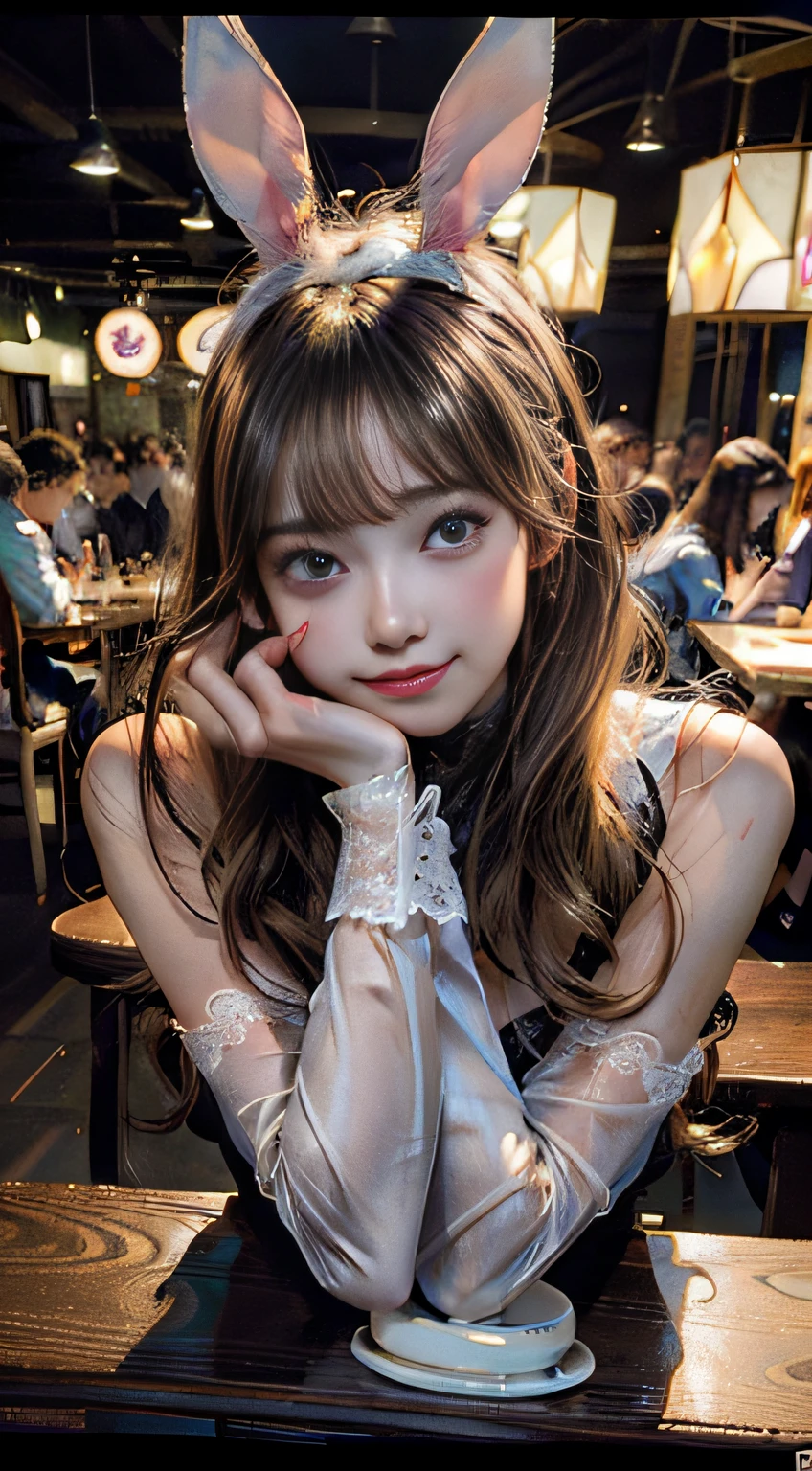 (Raw photography:1.2)、top-quality、a beautiful detailed girl、bunnygirl、A smile、a blond、Twin-tailed、extremely detailed eye and face、beatiful detailed eyes、huge filesize、hight resolution、hight resolution、8k wallpaper、finely detail、Highly detailed ticker uniform 8K wallpaper、Light on the Face、电影灯光、16-year-old girl、sexy  pose、(photorealisim:1.4)、illustratio、surrealism、 frombelow、super detailing、​masterpiece、a playboy bunny、fishnets pantyhose、all-fours、hposing Gravure Idol、女優、