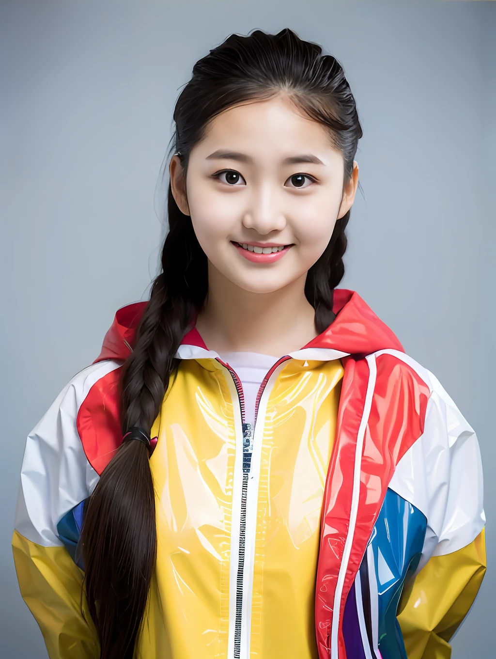 A female high school student,Wearing PVC yellow school uniform