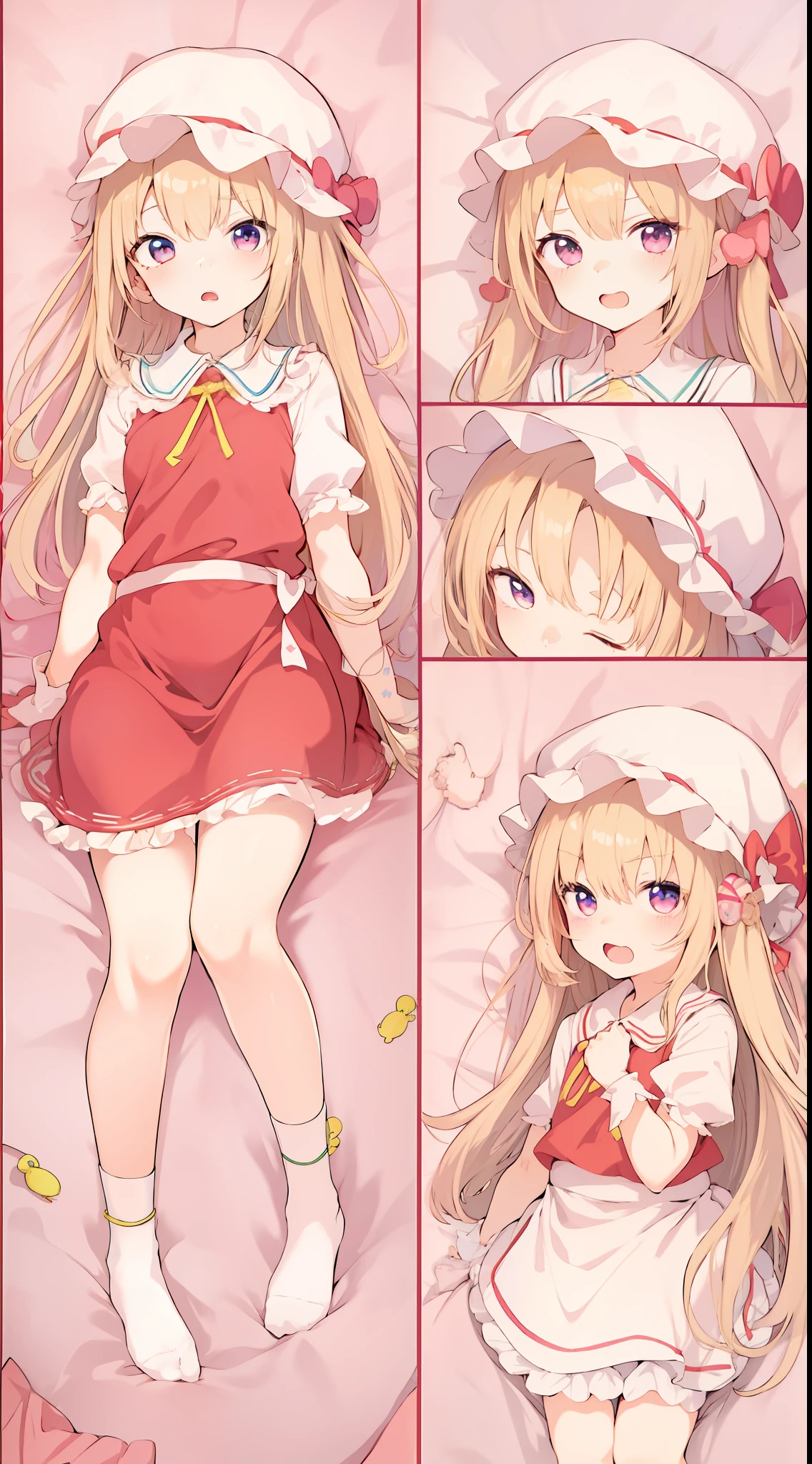 Anime girl sitting on bed,There are plush toys and stuffed animals, in dress, small curvaceous lolilash art anime Loli, cunime waifu in a nice dress, anime visual of a cute girl, Cute anime girl, small loli girl, a best girl, Loli, seductive e girls, Blonde anime girl with long hair, Anime girl