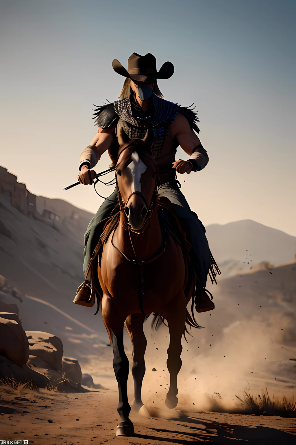 Masterpiece,Ultra photo realsisim,32K,Extremely detailed western cowboy， Unified 8K wallpapers, Best quality,cinematic style， (shredder:1.3),Westworld (Sci-fi:1.3）