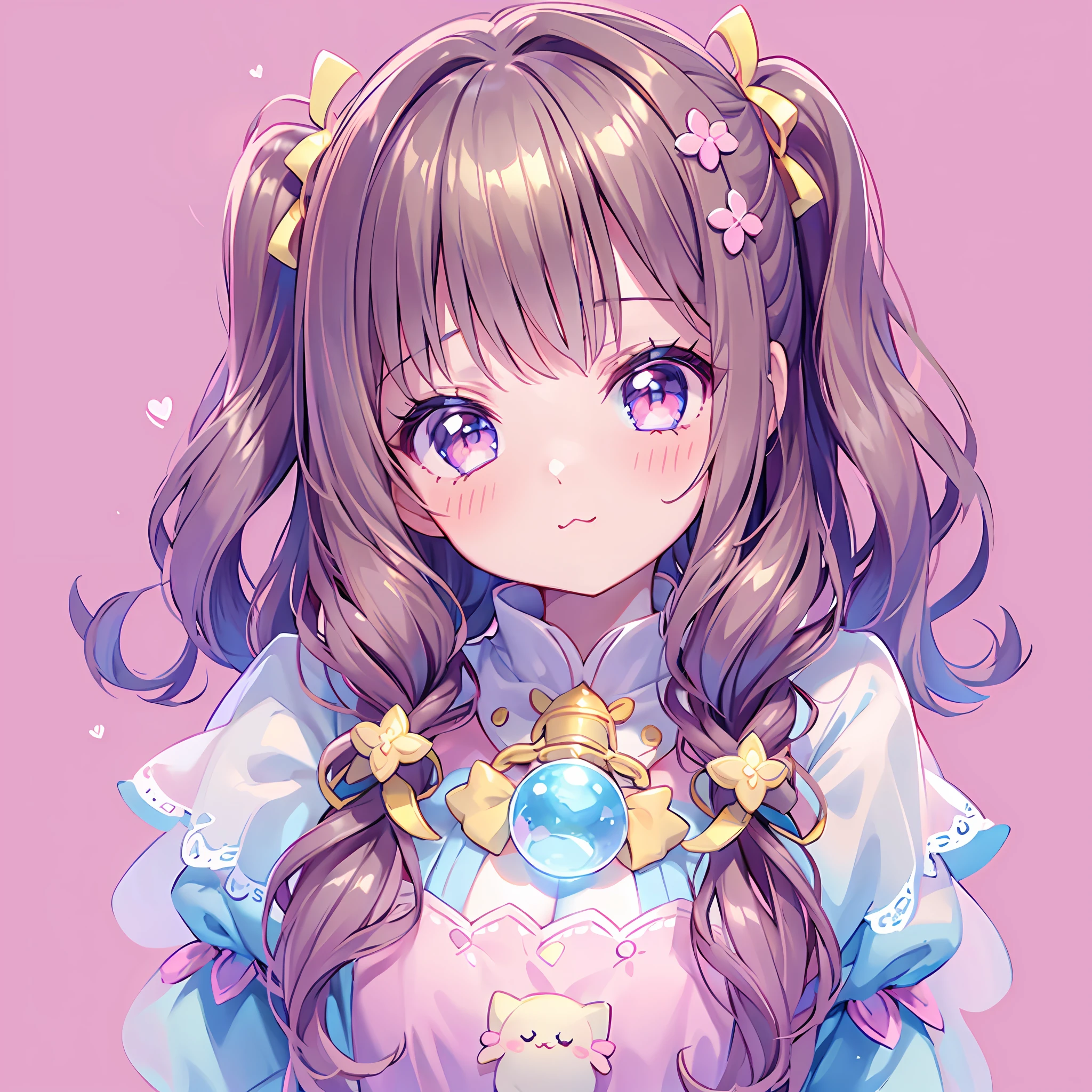 masterpiece, (1girl), idol, closeup, big eyes, kawaiitech, kawaii, cute, pastel colors, best quality, happy, deep background, symmetrical, tilted head, uwu