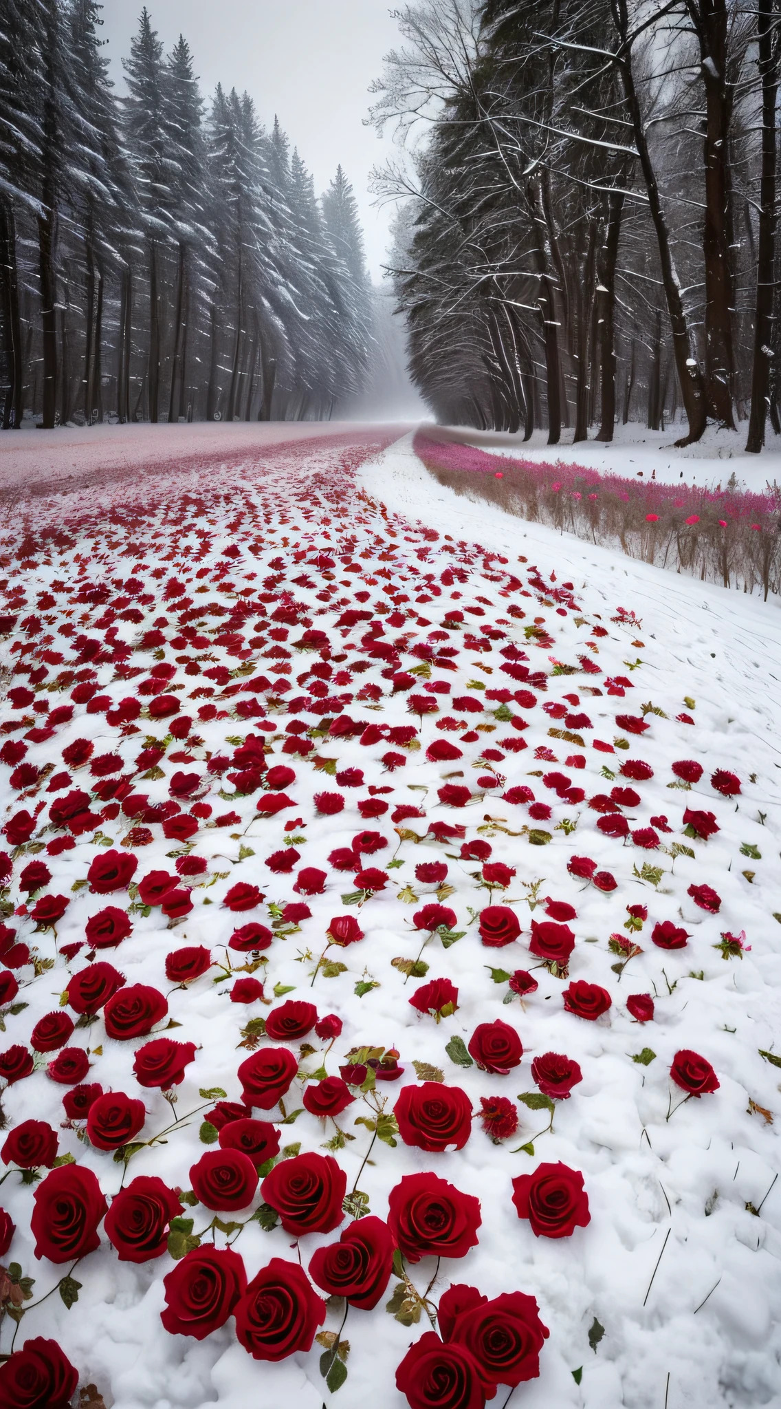 There are many roses lying on the snow, Really beautiful nature, Beautiful nature, rosette, Unbelievably beautiful, rosses, with frozen flowers around her, big breasts beautiful!, absolutely outstanding image, Everywhere petals are falling, Flowers!!!!, marc adamus, cant believe it is real, exploding roses, Beautiful photography, alexander abdulov, beautiful art, Rose, Pink Forest