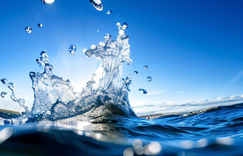 Water photographed by an alla fly splashes on rocks in the ocean, water splash, water particulate, water particle in front, water in background, Splashing water, Water splashes, simulation of water splashes, wave of water particles, water powers water swirling, water particulate, water splash, there is water splash, water background