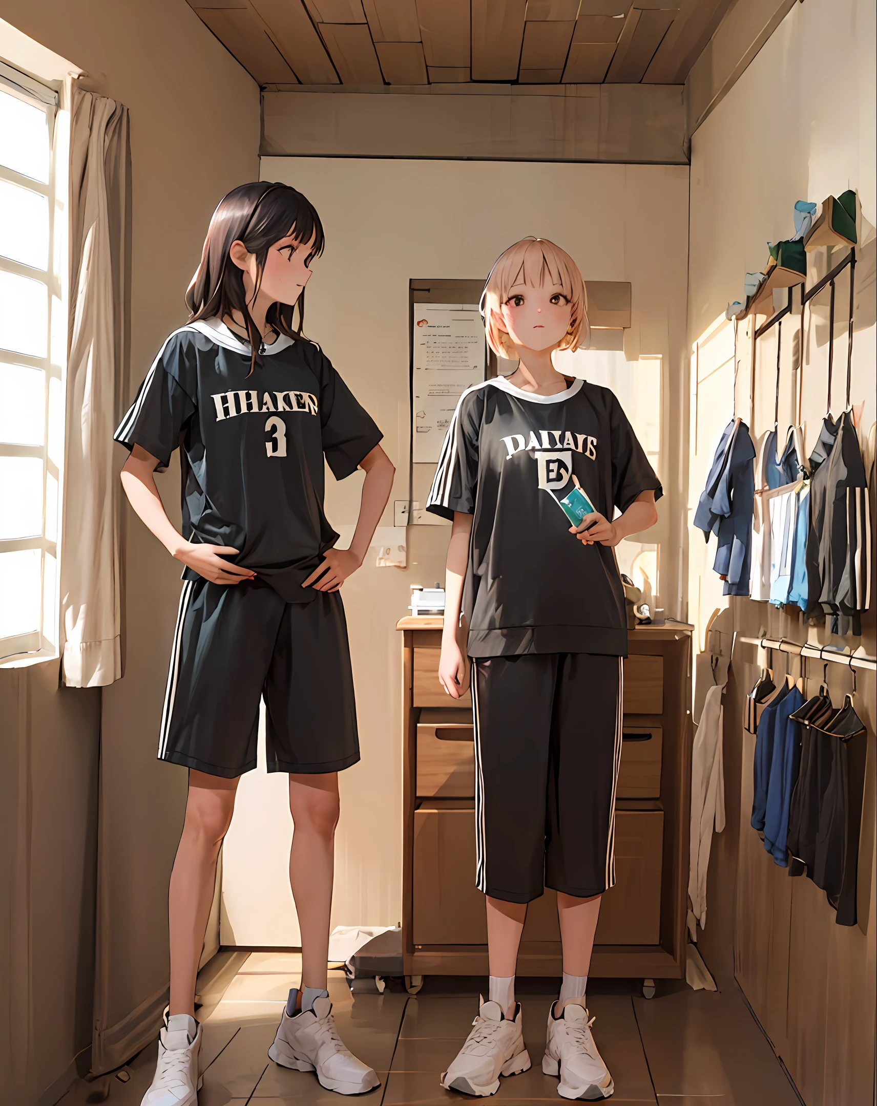 basketball suit，athletic sneakers，shorter pants，tall，long leges，Beautuful Women