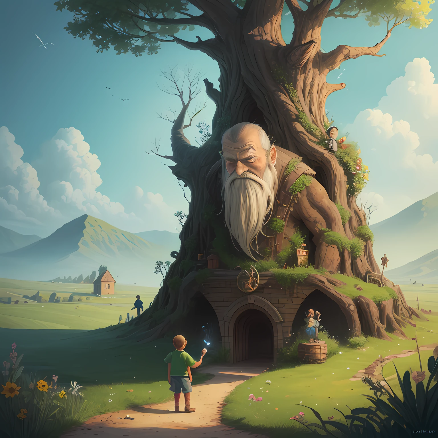 Children's illustration of the story "The selfish giant".