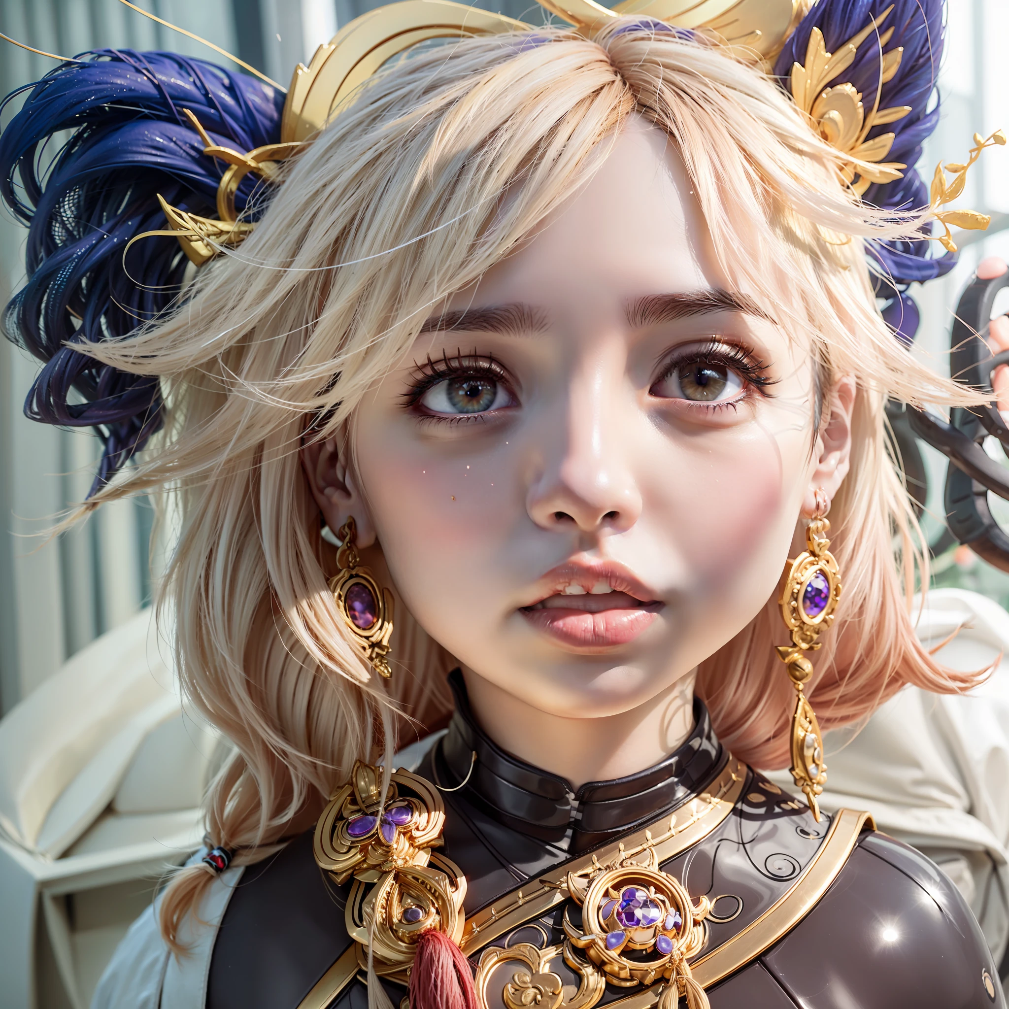 Character od the game, realistis, Ultra detail, anime version, blonde hair, cute face,