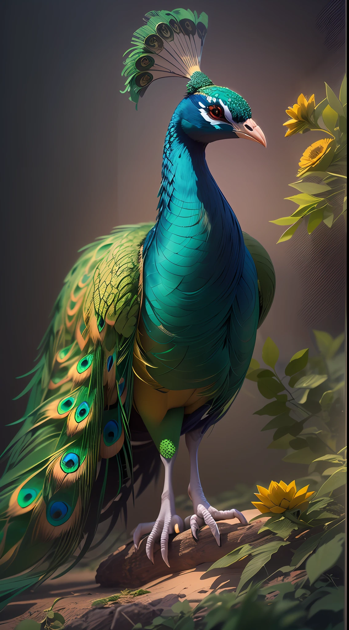 A proud colorful peacock,Colorful feathers,The feathers are brightly colored and layered,(Colorful peacocks stand tall on the branches:1.3),(The peacock picture is centered),(Medium and close range),(Super finely depicted head:1.3),(Perfect realistic paws:1.3),(Overall silhouette,)Ultra photo realsisim,super-fine,超高分辨率,8K,Premium wallpapers,Highest image quality,3D,C4D