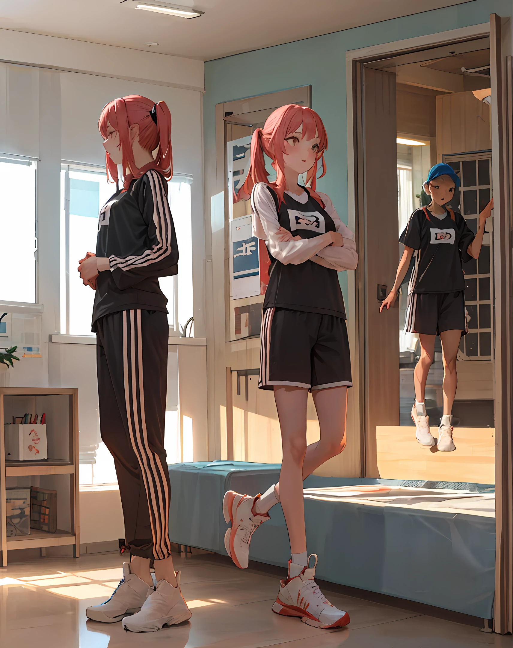 basketball suit,athletic sneakers,shorter pants,tall,long leges,Beautuful Women