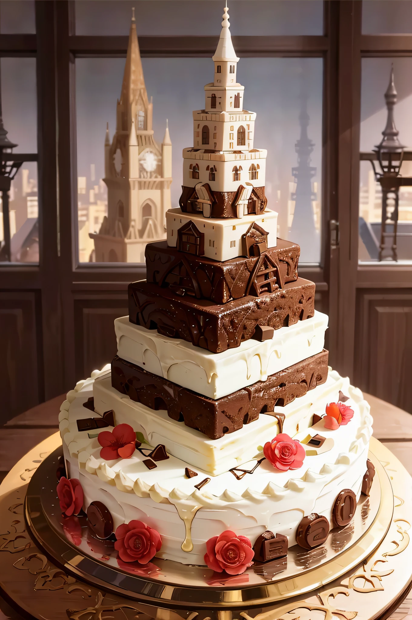 a picture、a cake、tower、chocolate、​masterpiece、foodphoto