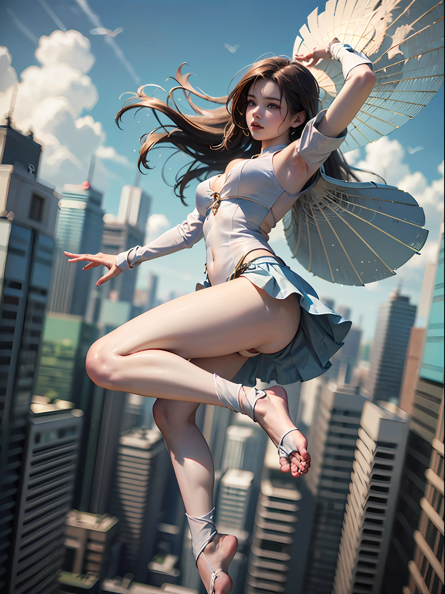 From above、Professional Writing、((top-quality)), ((masterpiece)), (detaileds) (18K full body portrait of young girl、Full Ray Tracing、physically-based renderingt), Her name is Amanda。She is a .。One day、She realized she could use her flying magic to fly.、Jump over buildings with ease.。She still flies with flying magic today。、Fly around the world、Looks like you're in Tokyo today.......。Fly lightly over downtown。、Strangeware、(((flawless skin texture、Perfect Anatomy、Correct anatomy、perfectly proportions、face perfect、perfect arms、perfect hand、Perfect fingers、Perfect toes、perfect leg)))、realistic、photo realistic、RAW photo、photography、