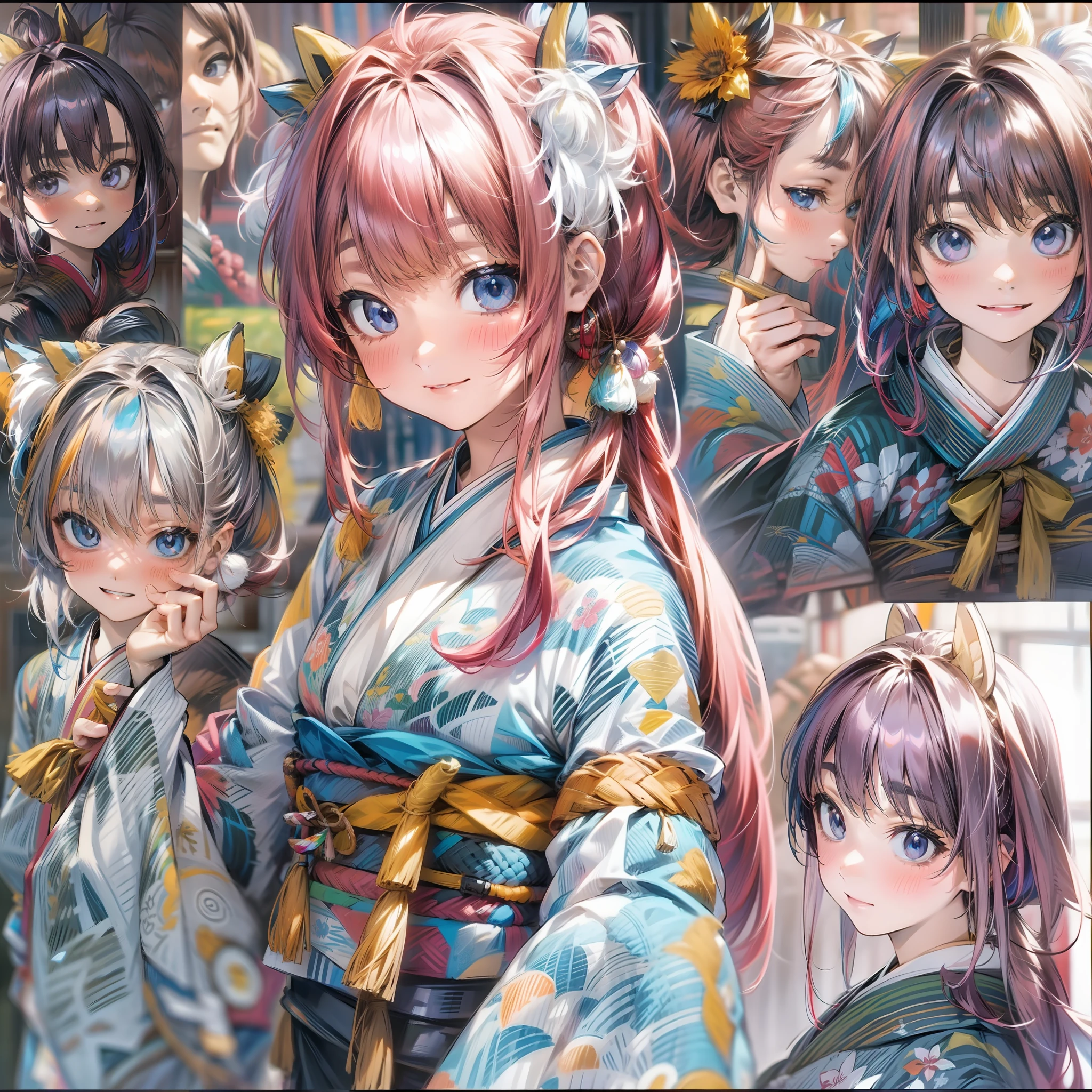 8k、Full Face、up、force、tosen、Passionate、Special Move、poneyTail、Colorful internal hair color、age19、Futuristic kimono pattern tightwear