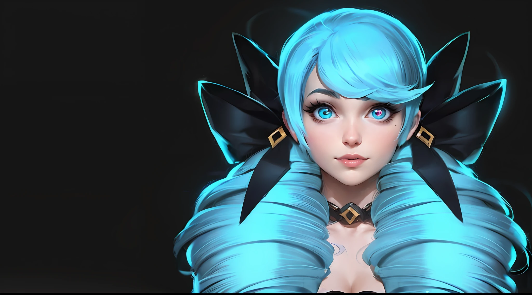 Gwen of league of legends, anime, full body, huge breasts, look to viewer, focus