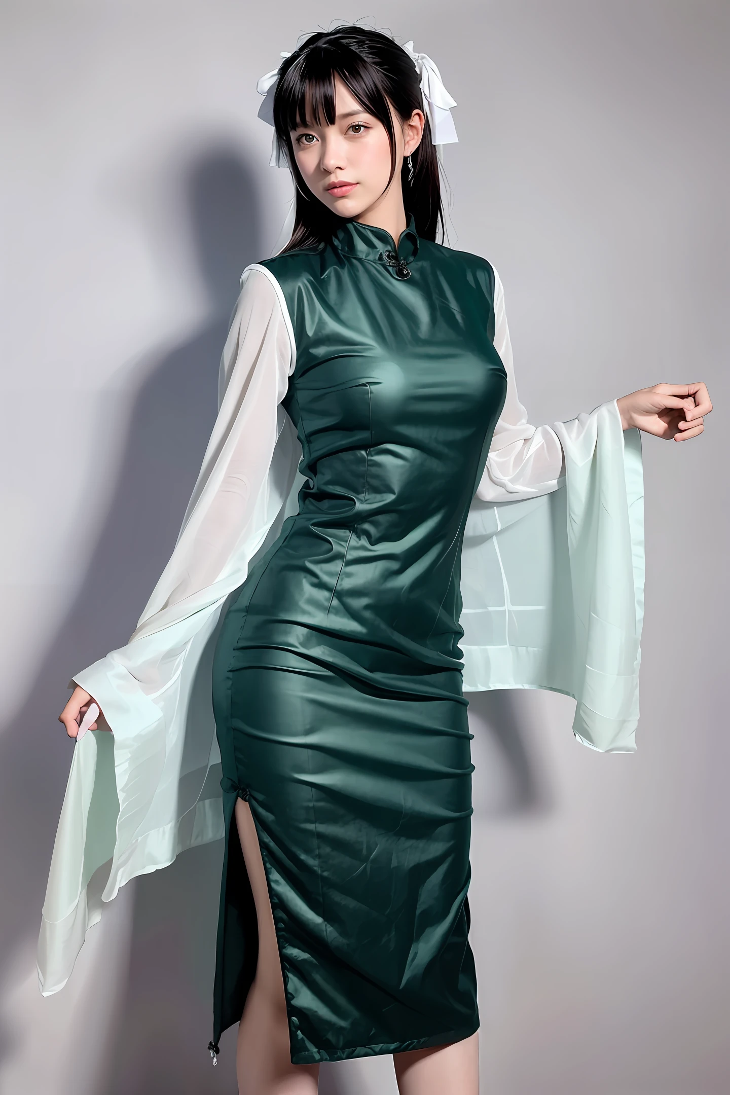 The green silk hangs down the waist, the skin is like coagulated vermilion, and the teeth are opal