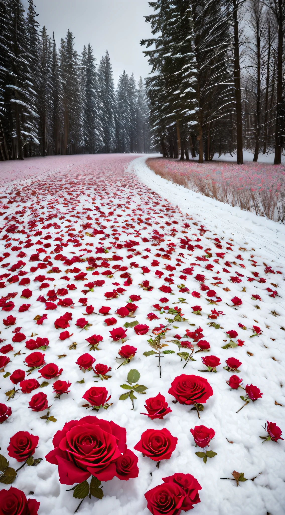 There are many roses lying on the snow, Really beautiful nature, Beautiful nature, rosette, Unbelievably beautiful, rosses, with frozen flowers around her, big breasts beautiful!, absolutely outstanding image, Everywhere petals are falling, Flowers!!!!, marc adamus, cant believe it is real, exploding roses, Beautiful photography, alexander abdulov, beautiful art, Rose, Pink Forest