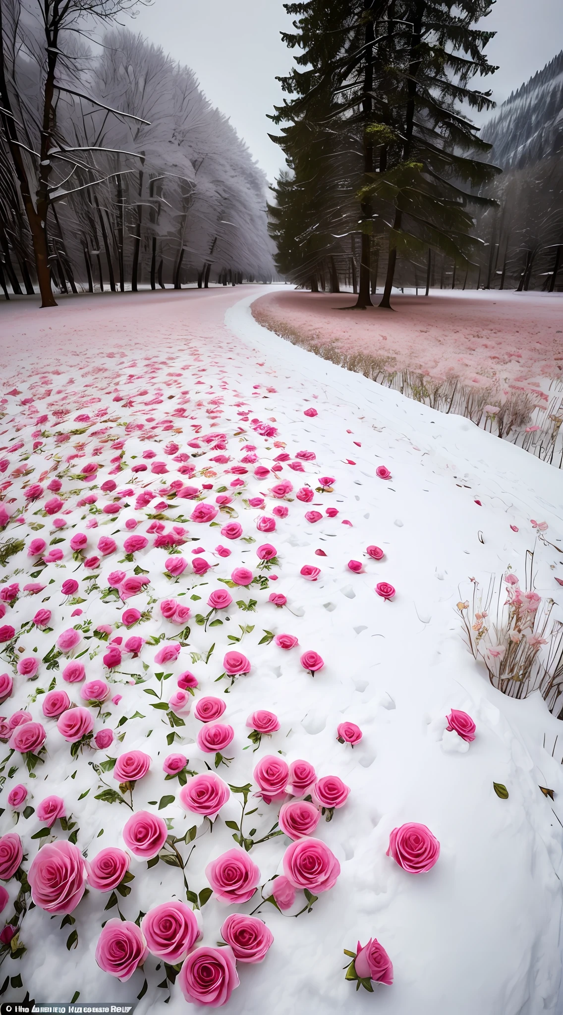 There are many roses lying on the snow, Really beautiful nature, Beautiful nature, rosette, Unbelievably beautiful, rosses, with frozen flowers around her, big breasts beautiful!, absolutely outstanding image, Everywhere petals are falling, Flowers!!!!, marc adamus, cant believe it is real, exploding roses, Beautiful photography, alexander abdulov, beautiful art, Rose, Pink Forest