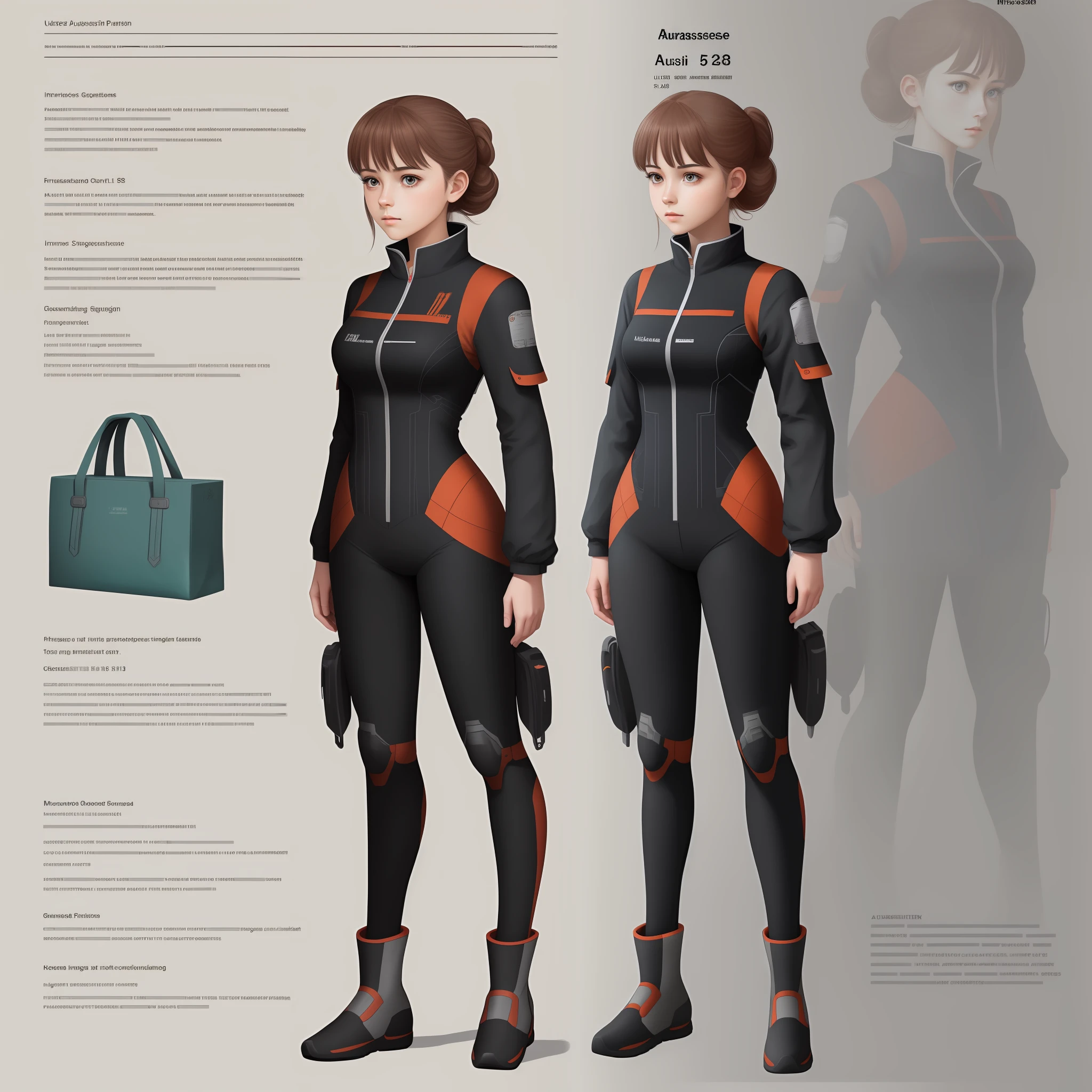 masterpiece, best quality, 1girl,highres, absurdres, full body,(ultra-detailed:1.1025), (illustration:1.1025), (infographic:1.1025), patent drawings, physical measurement, (all clothes configuration:1.1025), stationery, (solo:1.1025),standing, cohesive background, 5 fingers in hands, character sheet,