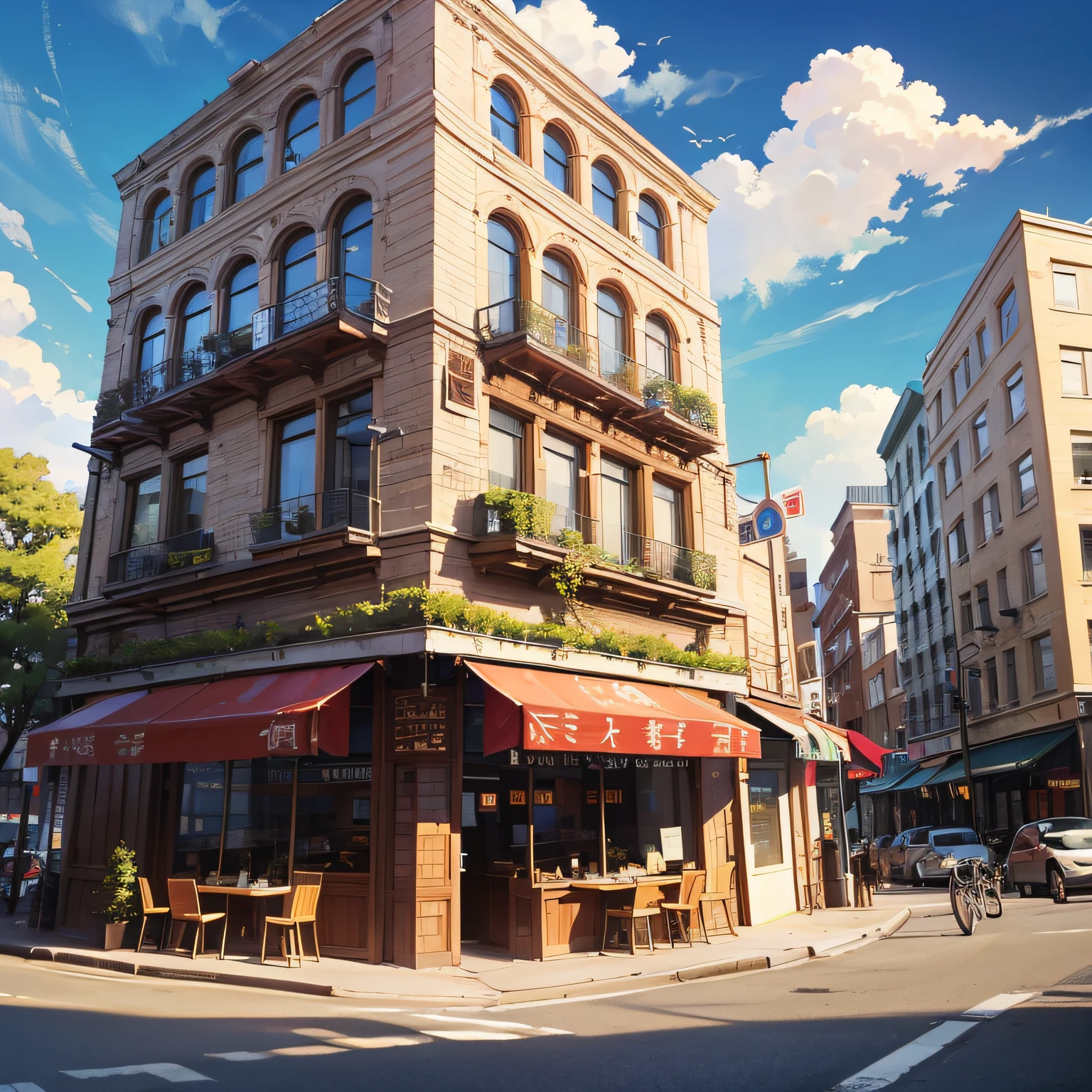 Restaurant hostel，Ancient wind，Quaint，Chinese，towering，The exterior of the entire building，wood，high rise，towering，Located in a bustling downtown area，Individual building，with blue sky and white clouds