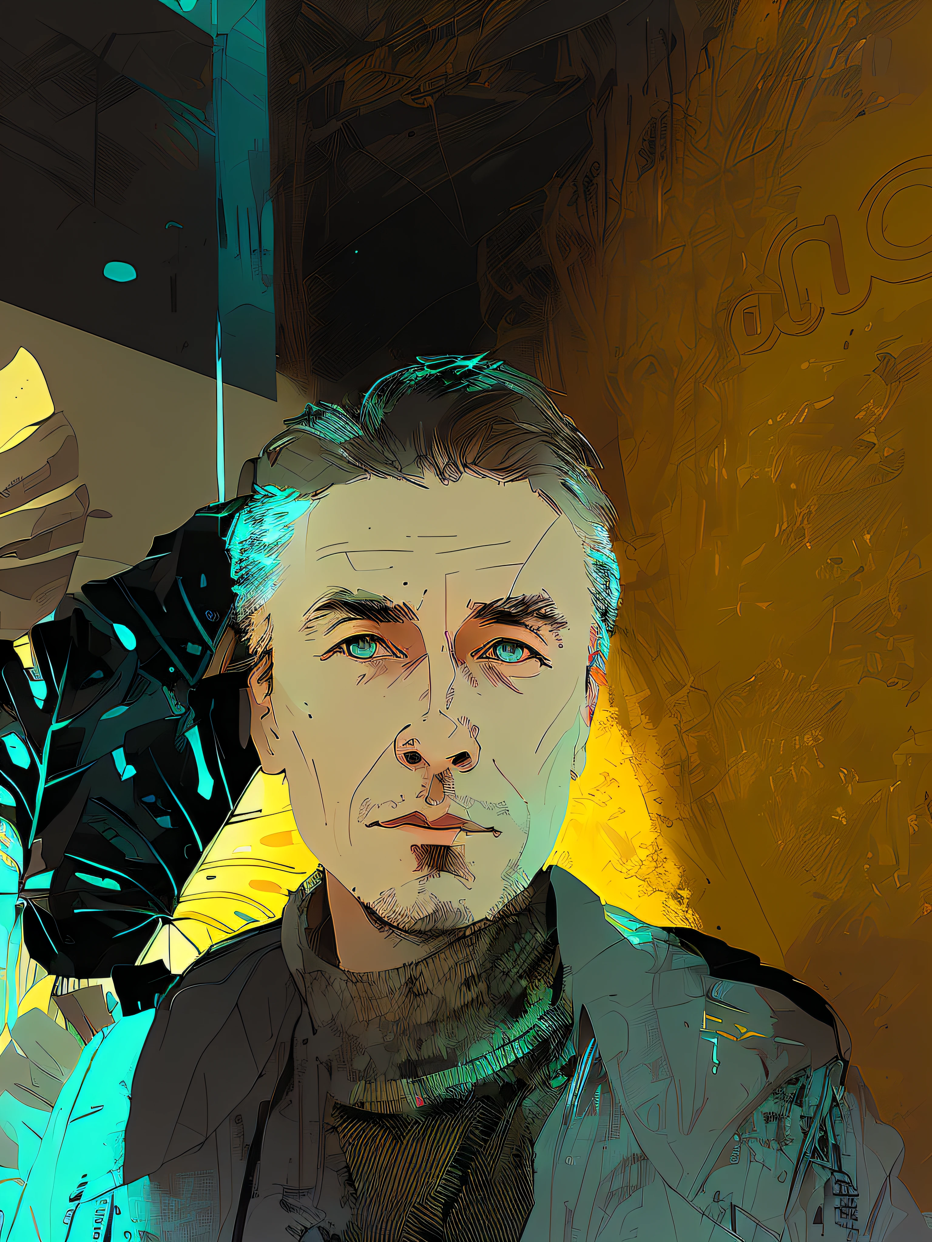 nvinkpunk, (((European middle-aged man))), Masterpiece, Best quality, ((Detailed face)), ((Award-Awarded)), (High detail), Sharp, 8K, trending on artstationh, Intricate