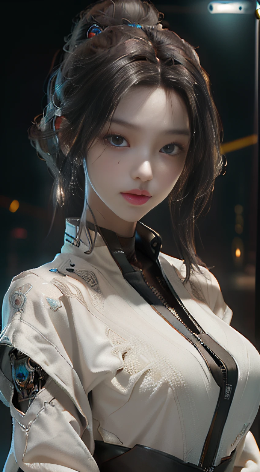 ((Best quality)), ((masterpiece)), (detailed:1.4), 3D, an image of a beautiful cyberpunk female,HDR (High Dynamic Range),Ray Tracing,NVIDIA RTX,Super-Resolution,Unreal 5,Subsurface scattering,PBR Texturing,Post-processing,Anisotropic Filtering,Depth-of-field,Maximum clarity and sharpness,Multi-layered textures,Albedo and Specular maps,Surface shading,Accurate simulation of light-material interaction,Perfect proportions,Octane Render,Two-tone lighting,Wide aperture,Low ISO,White balance,Rule of thirds,8K RAW,
