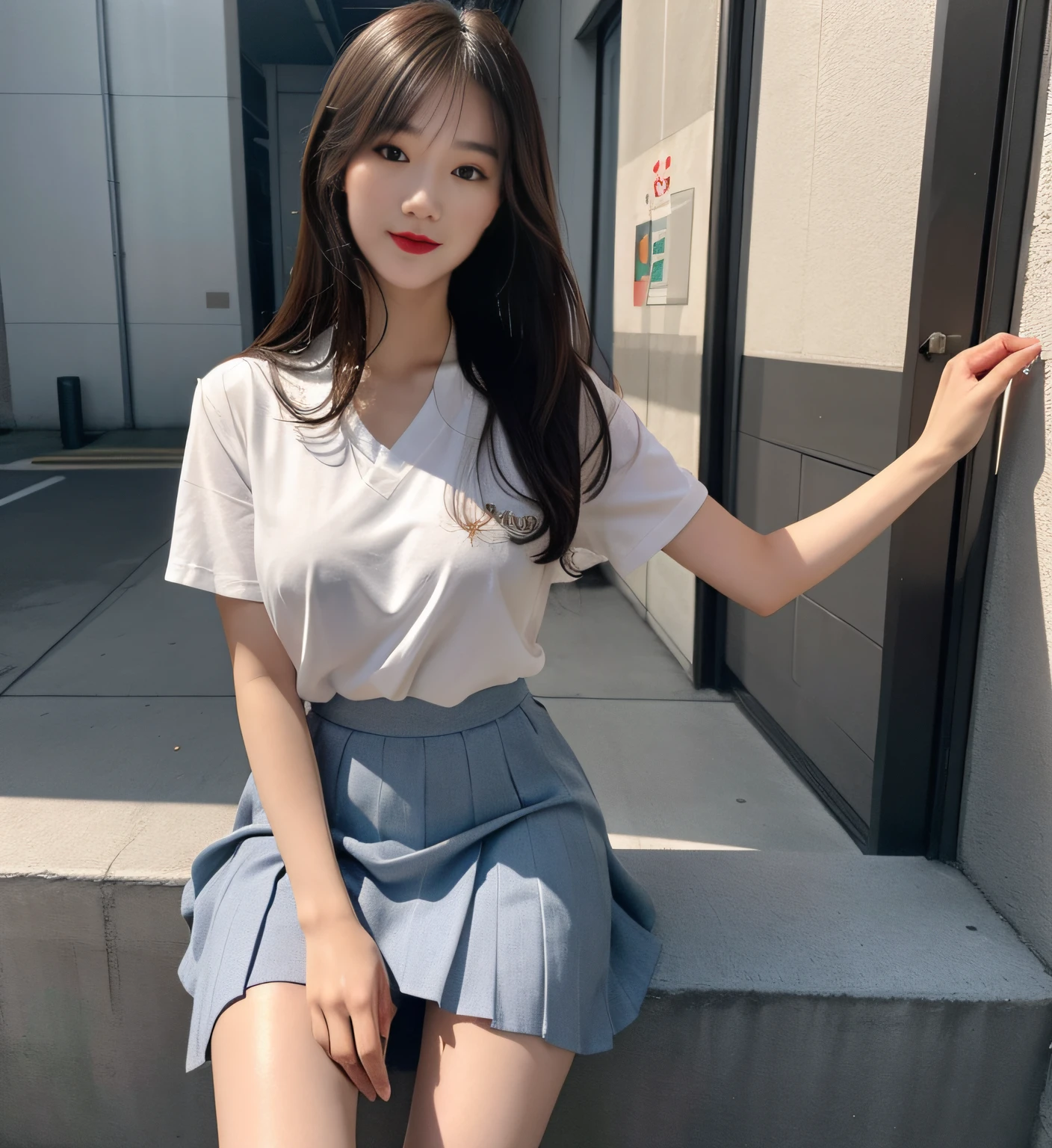 1girll，best qualityer，A 20-year-old Chinese girl with a delicate face，Silvery hair，nedium breasts（Weight 1.3），By bangs，School uniform short sleeves，deep v big breasts，Skirt that wraps hips，big laughter，Big waves，White Skin Skin，真实感，highdetailskin（Weight 1.2），textureskin，Glow skin，The audience gazes，super detailing，high high quality，Thin leg，beautifullegs，plumw，鎖骨，Eyes tease，ogle，dampness，profesional lighting，photon maping，，Gold underwear，leaking big breast，Penetrate，Miserable white skin，Brown hair，Toothy smile，Superskirt，
