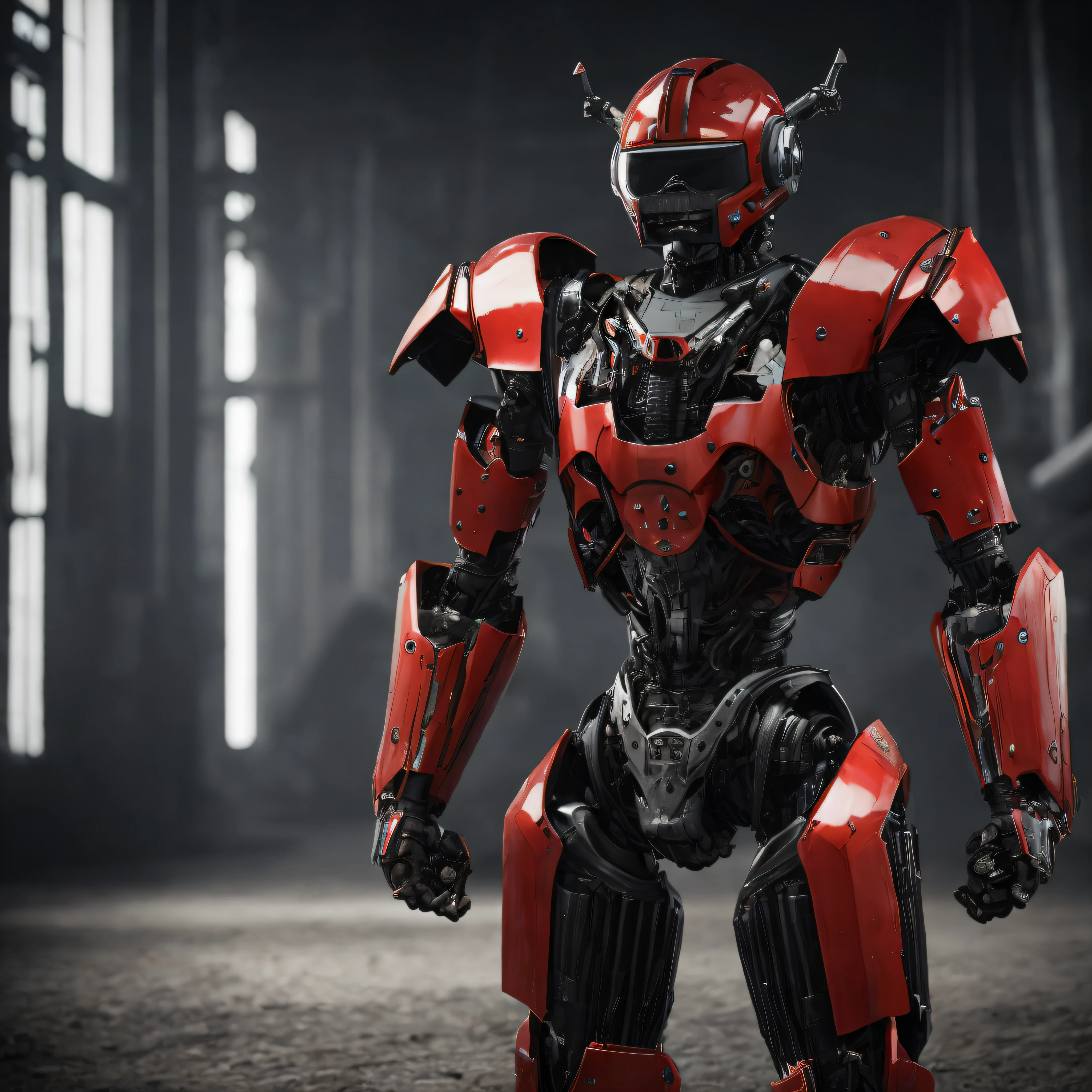 Robot made of steel, full body red, HD detail texture, full body shot, gothic dark division In a dark environment --auto