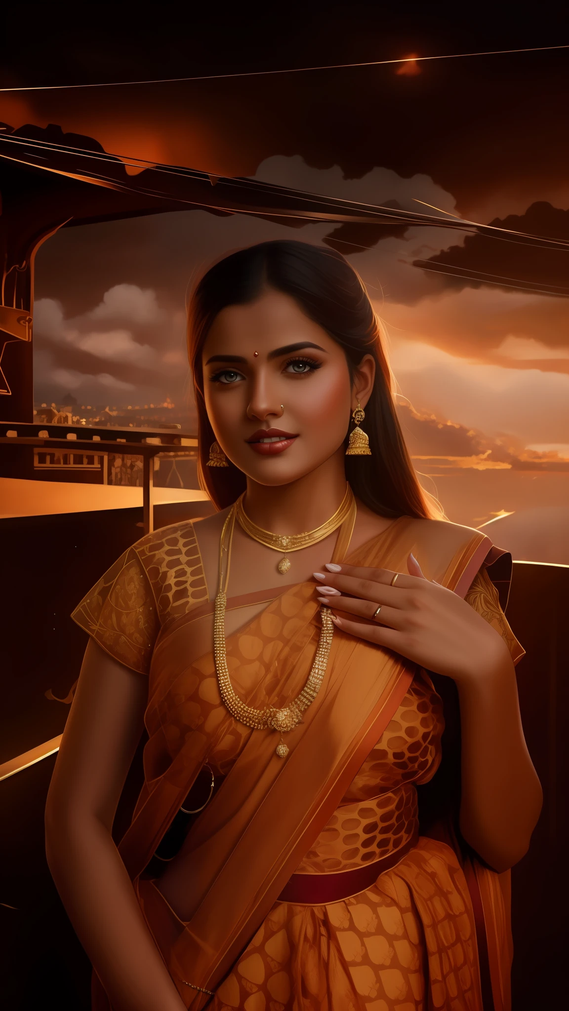 Btflindngds, a beautiful girl, brown eyes, big brown lips, gorgeous actress, Indian, photograph by artgerm and (greg rutkowski:0.3), (cinematic:0.4) lighting, big breasts, breast cleavage, indian style clothes, Royal Mansion , fit body, sexy girl